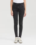 Women's Cosmo Jeans Super High-Rise Fitted Leg Black Wash Green Contrast Metal Fiber