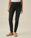 Women's Jeans Skinny Fit High Rise Cotton–Polyester Blend Ultra Dark Wash Embroidered - Blue