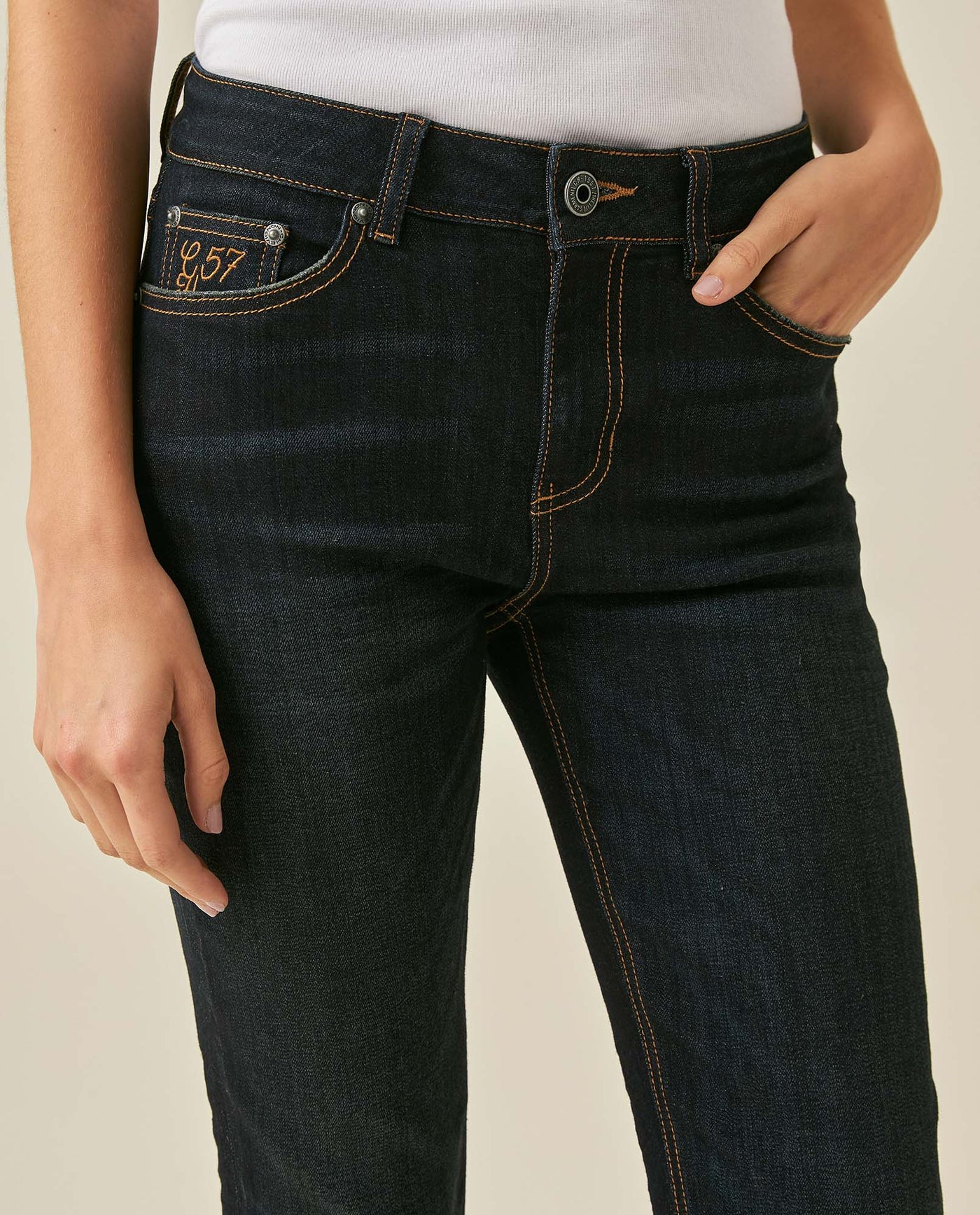Womens Jeans Skinny Fit High Rise Cotton–Polyester Blend Ultra Dark Wash Embroidered - Blue 63_431H005_AZU193924_5