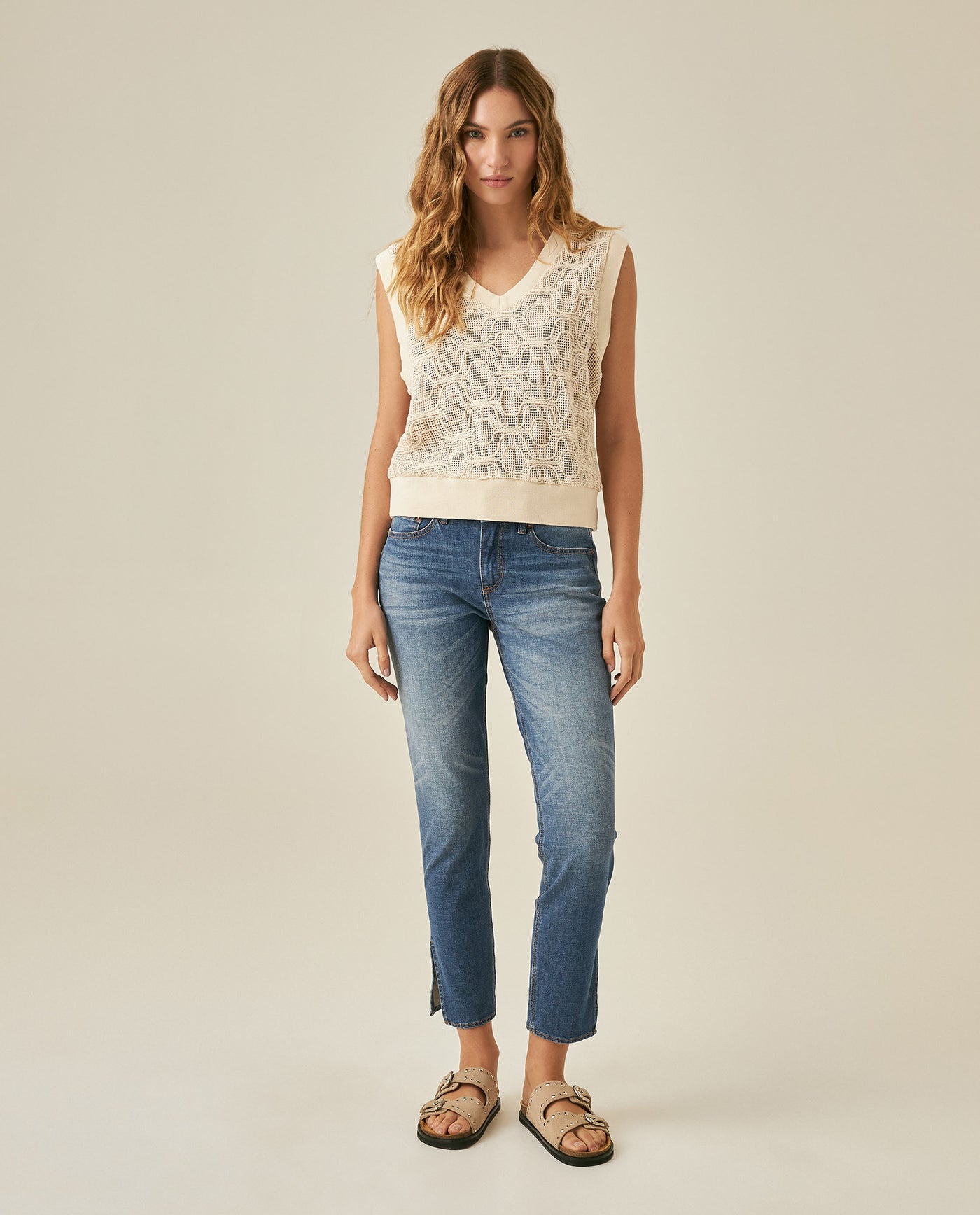 Womens Jeans Skinny Crop High Rise Recycled Cotton Blend Medium Wash Hem Slits - Blue 63_431H006_AZU184140_4