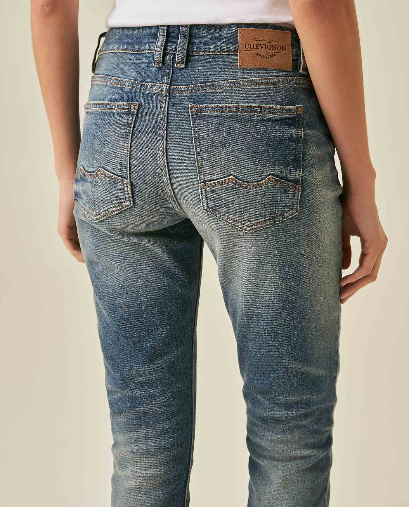 Womens Jeans Skinny Fit High Rise Cotton Comfort Medium Wash Heavy Vintage Distressing - Blue 63_431H008_AZU184140_7