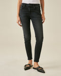 Women's Jeans Skinny Fit Mid Rise Cotton–Elastane Dark Wash Destroyer Effect Whiskering - Blue