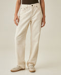 Women's Jeans Straight Relaxed Fit High Rise Cotton–Lyocell Herringbone Texture Raw Ivory Wash - Raw