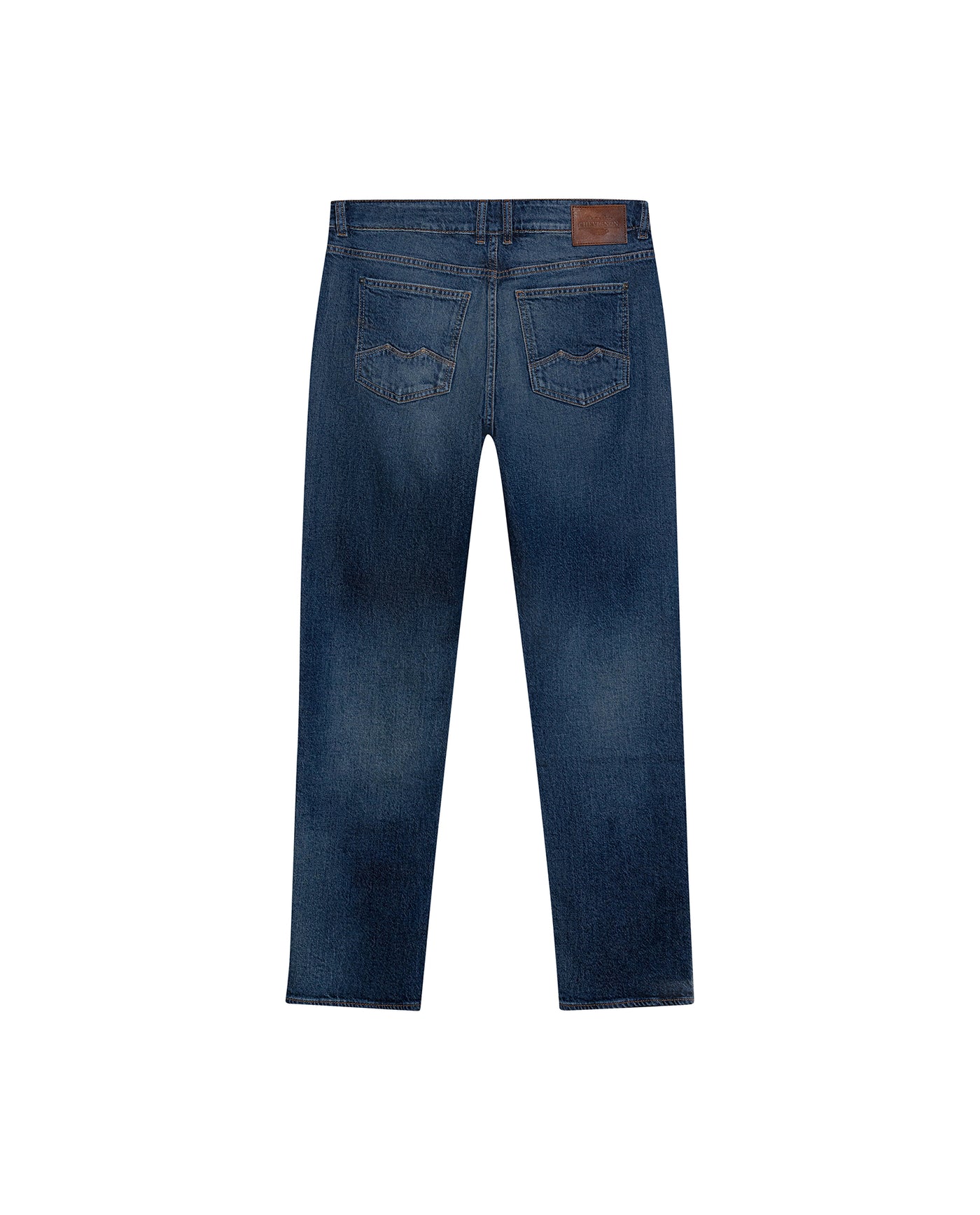Womens Jeans Boy Fit Tapered Leg Mid Rise Cotton–Tencel Blend Dark Wash Subtle Distressing - Blue 63_431H015_AZU194052_5
