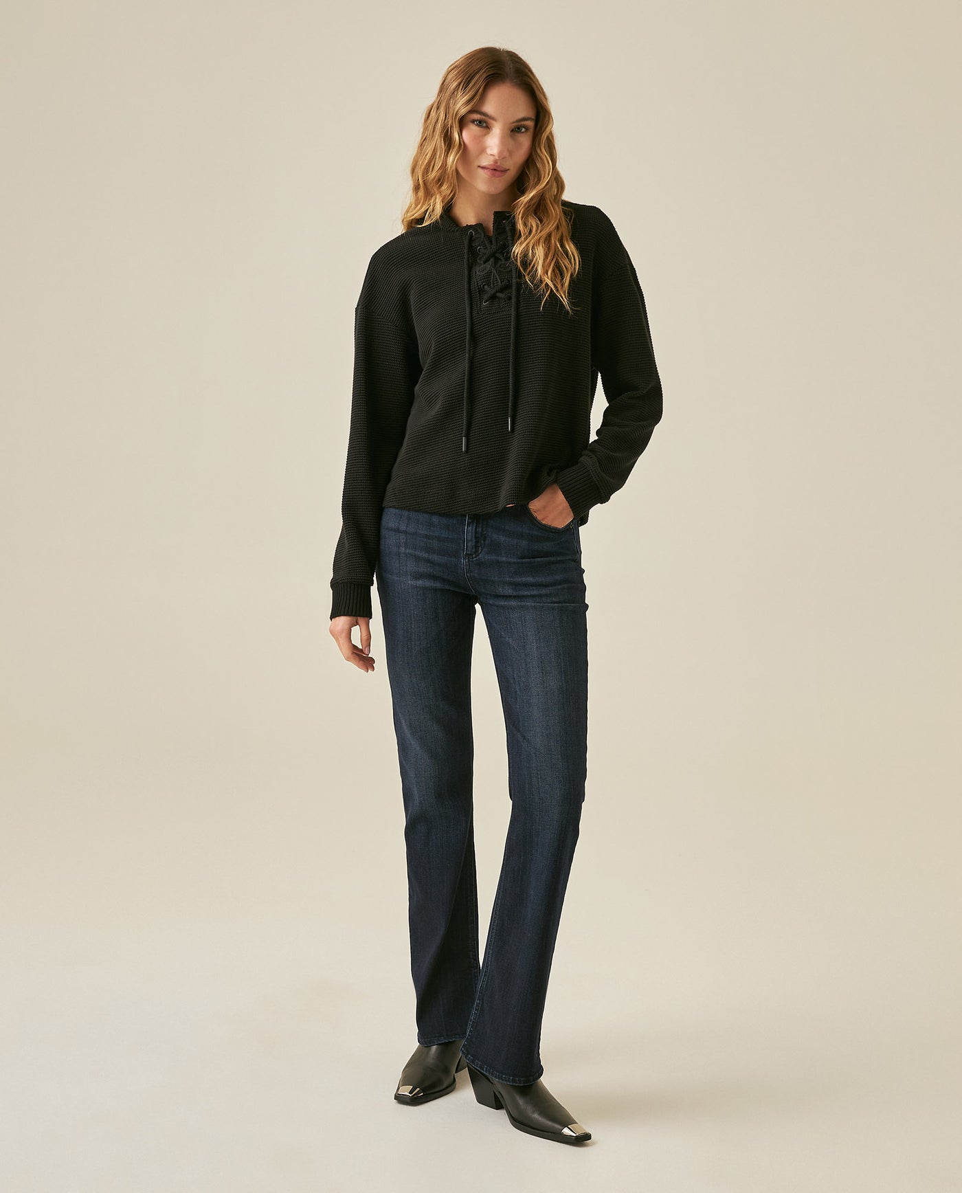 Womens Jeans Skinny Semi-Flare Super High Rise Cotton–Polyester Blend Ultra Dark Wash Hybrid - Blue 63_431H016_AZU193924_4