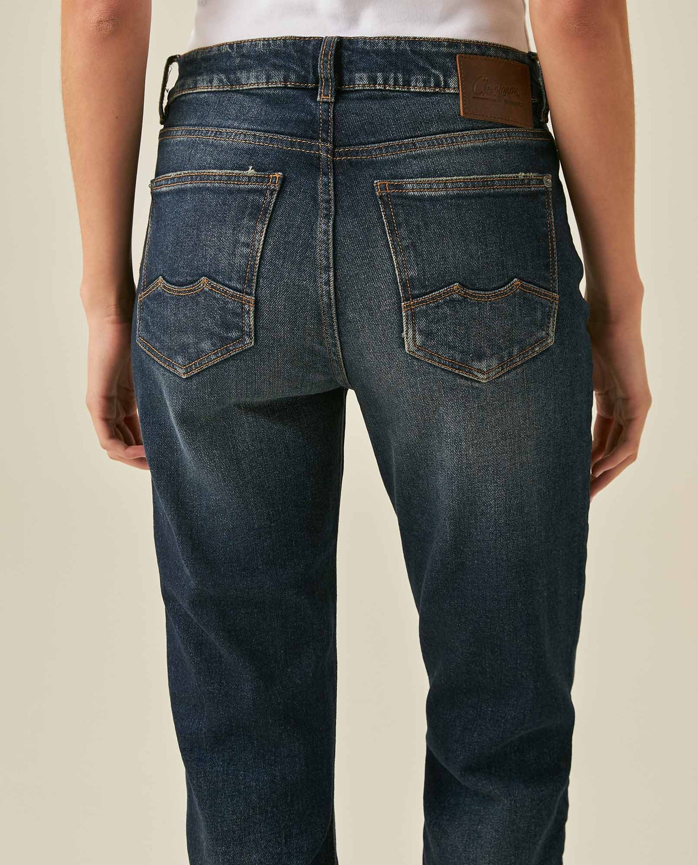 Womens Jeans Straight Bootcut High Rise Cotton Comfort Dark Wash Subtle Distressing - Blue 63_431H020_AZU194052_7