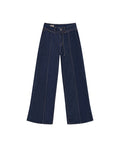 Women's Jeans Special Fit Wide Leg Super High Rise Cotton–Tencel Blend Ultra Dark Wash Included Belt Leg Cuts - Blue