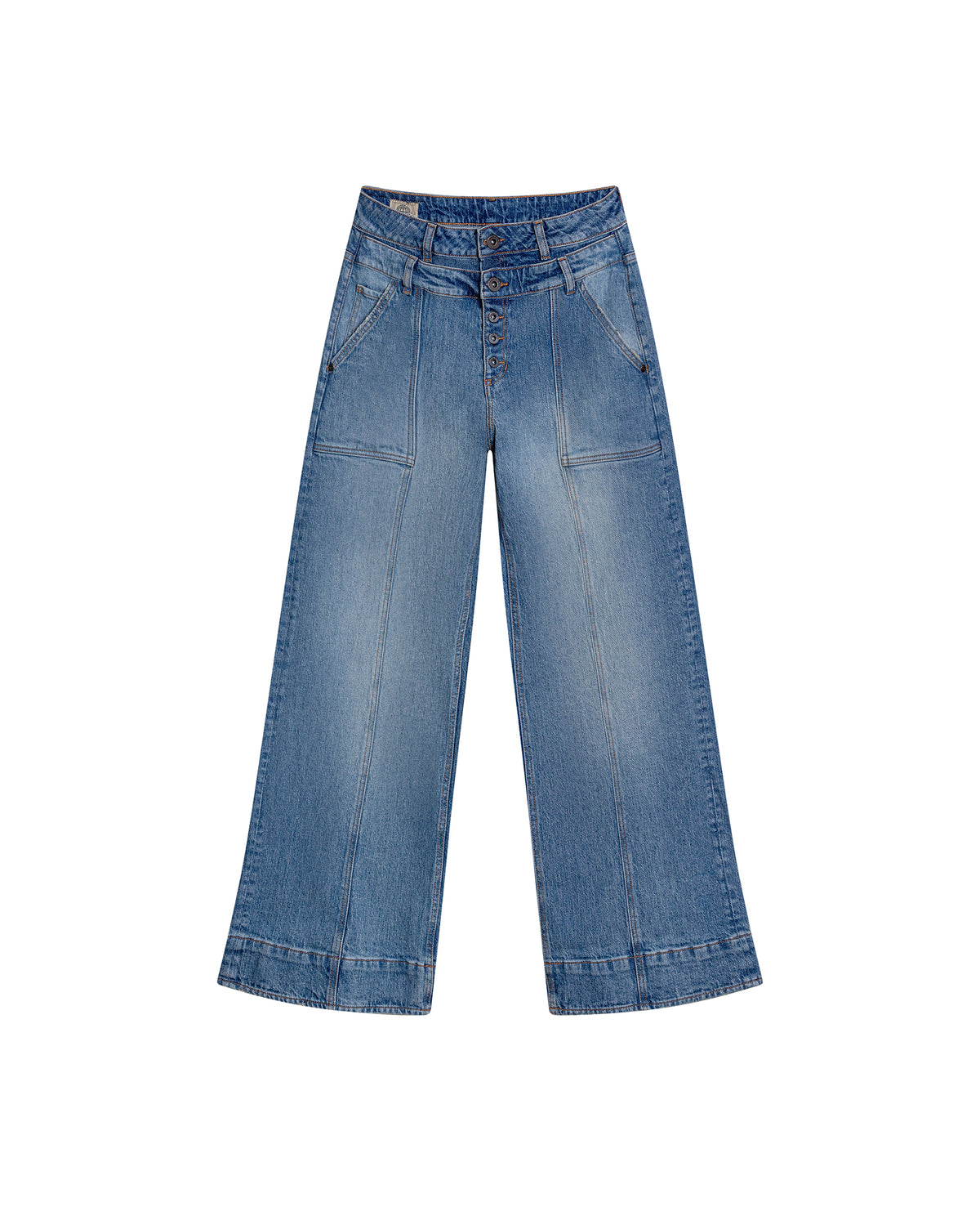 Womens Jeans Special Fit Wide Leg High Rise Cotton Comfort Dark Wash Cargo Double Waistband Architectural - Blue 63_431H023_AZU194052_3