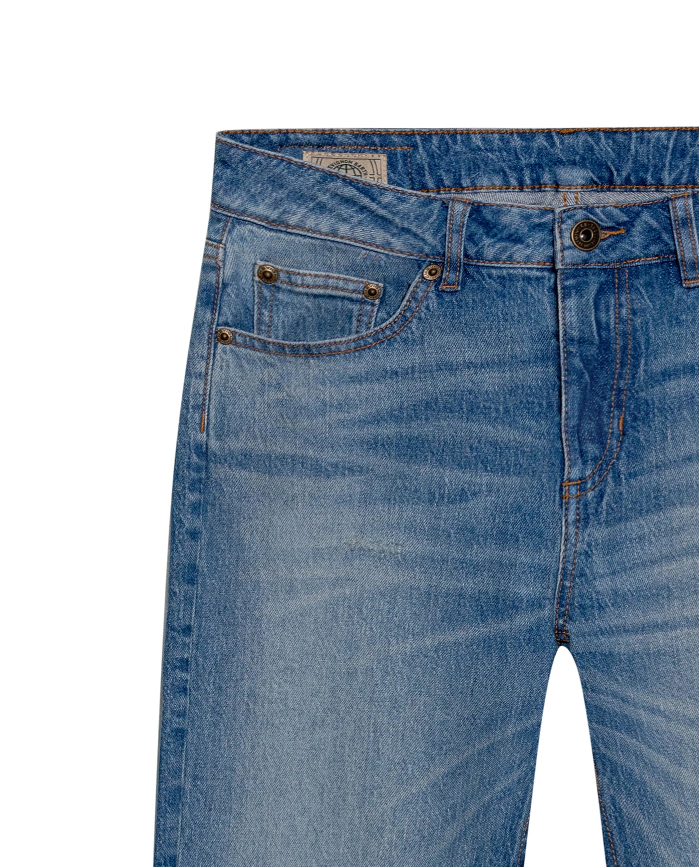 Womens Jeans Straight Relaxed Fit High Rise Cotton Comfort Medium Wash Piqué Texture Rips - Blue 63_431H031_AZU184140_8