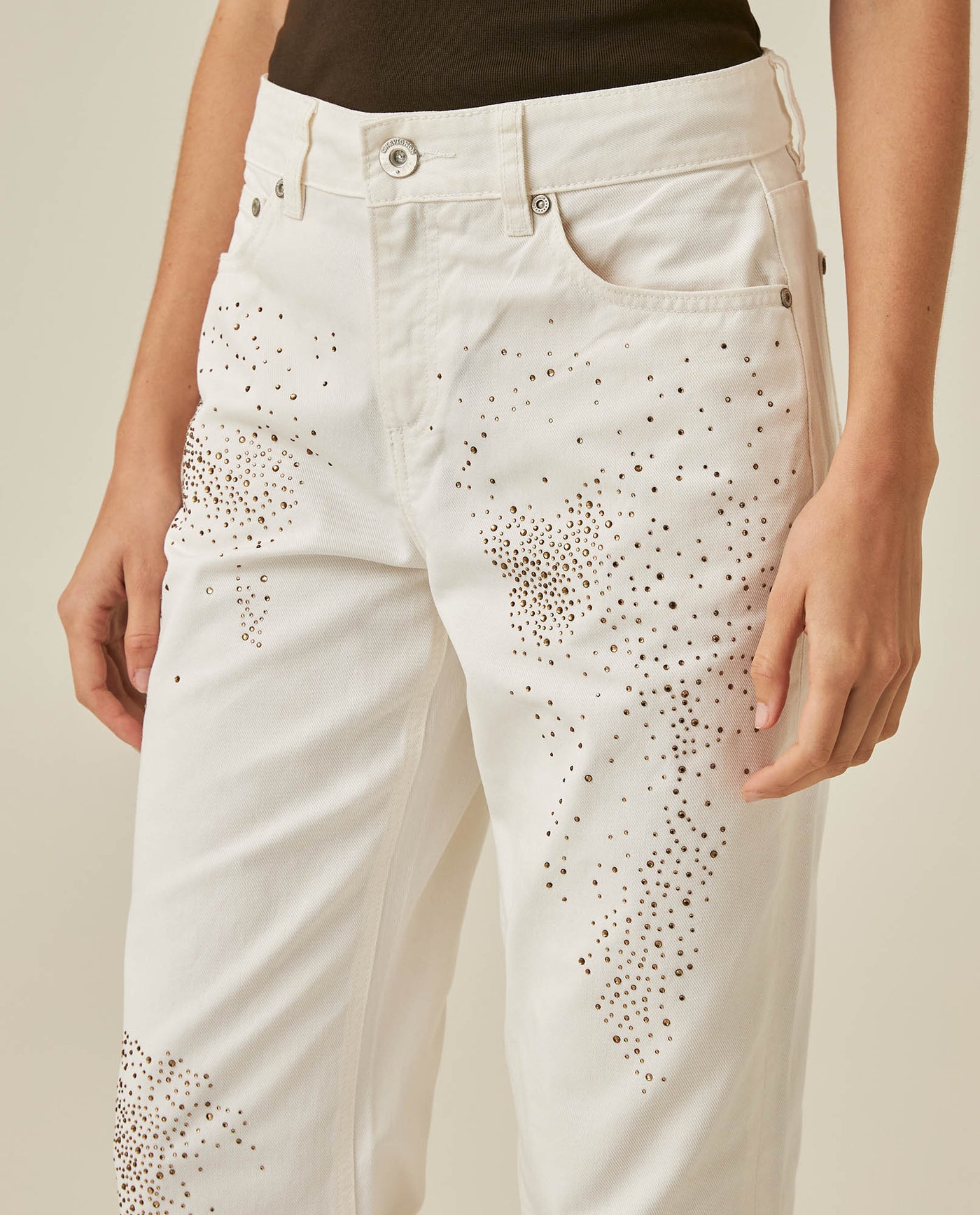 Womens Jeans Straight Crop Fit Relaxed High Rise Cotton Non-Stretch Classic Wash Scattered Rhinestones - Mothers - Raw 63_431H130_CRU134403_5