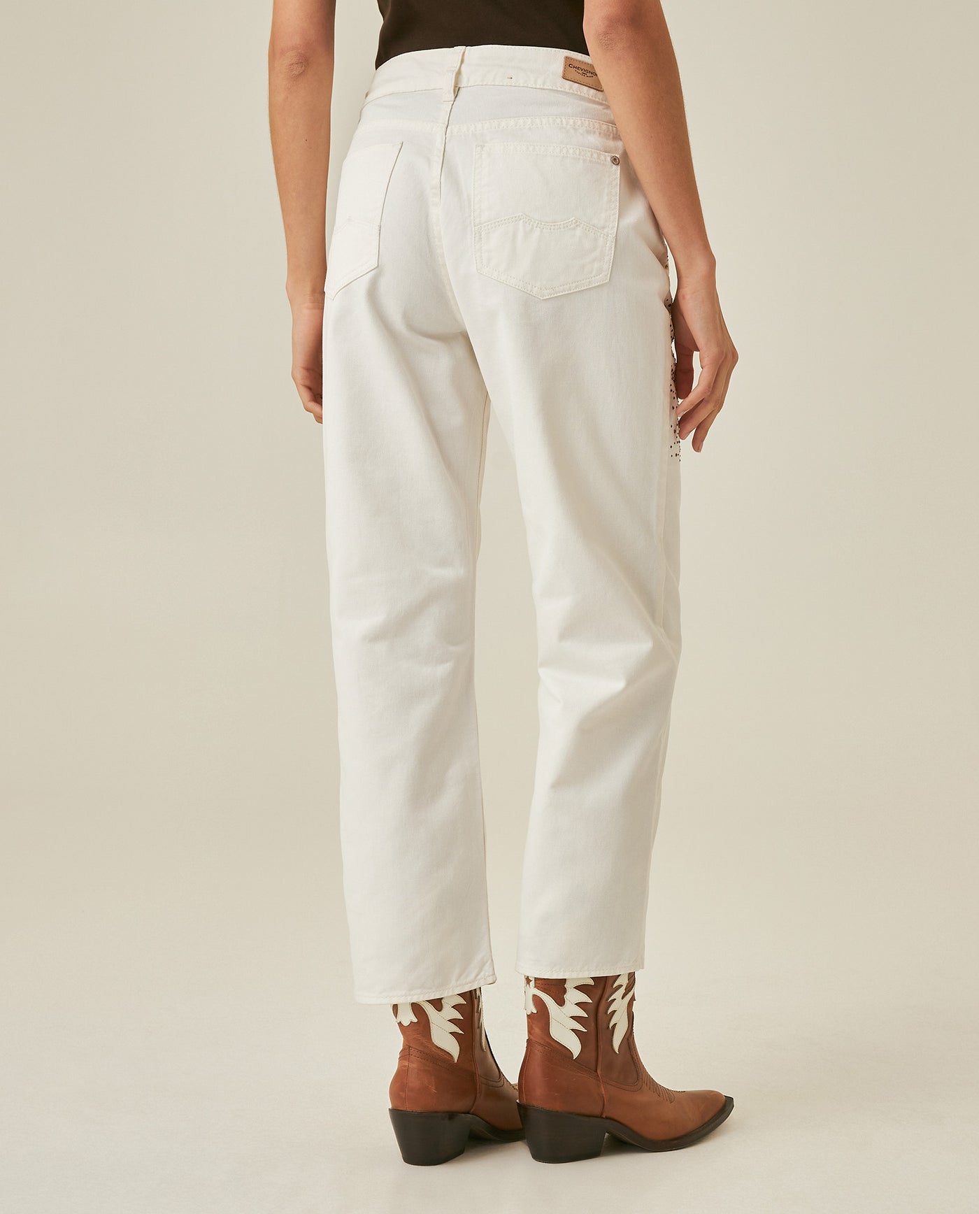 Womens Jeans Straight Crop Fit Relaxed High Rise Cotton Non-Stretch Classic Wash Scattered Rhinestones - Mothers - Raw 63_431H130_CRU134403_6