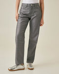 Women's Jeans Straight Relaxed Fit High Rise Cotton Non-Stretch Gray Wash Sheen Elegant - Mothers - Gray