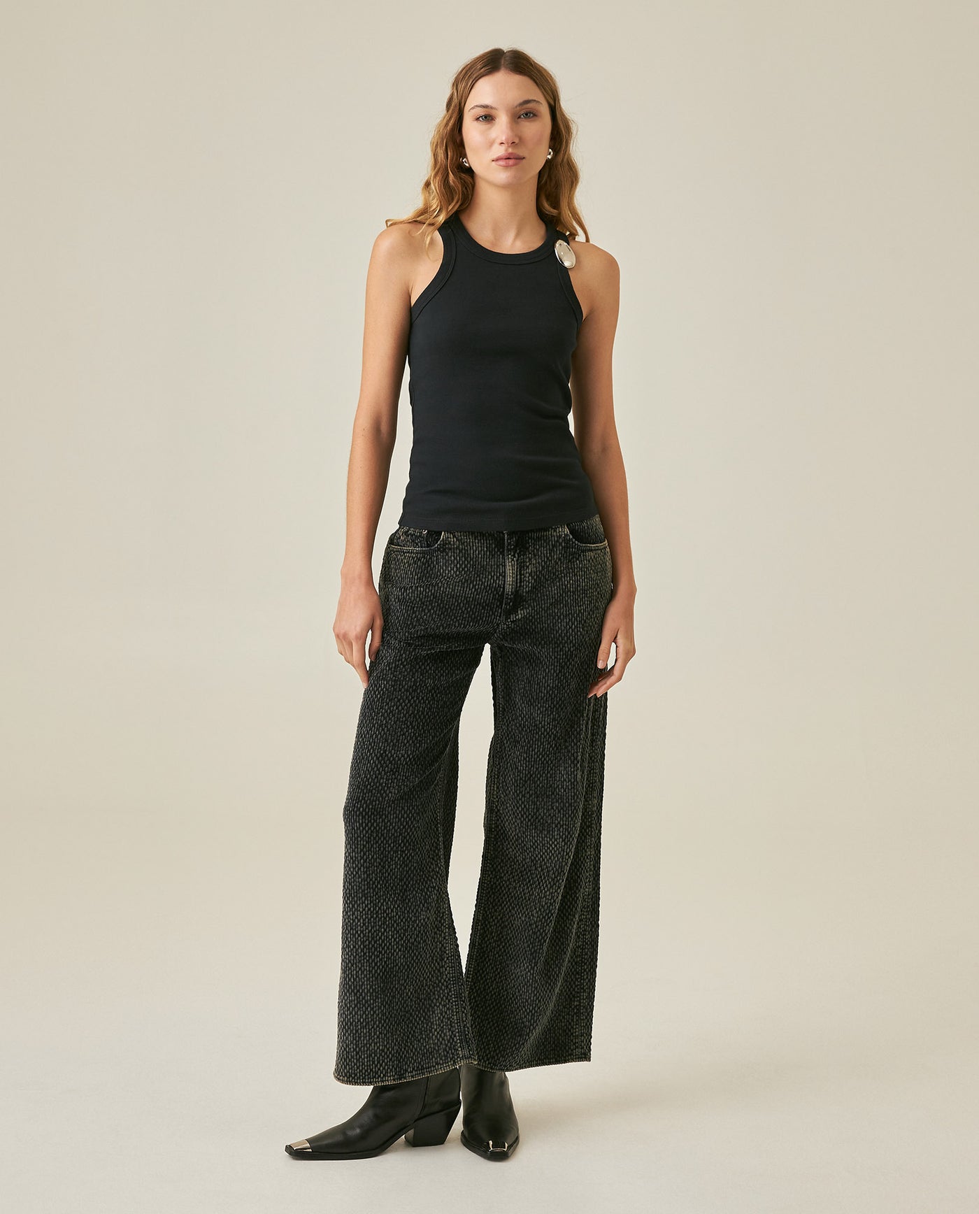 Womens Jeans Straight-Wide Leg Relaxed High Rise Cotton–Elastane Corduroy Dark Wash Tactile - Mothers - Blue 63_431H136_AZU194052_4