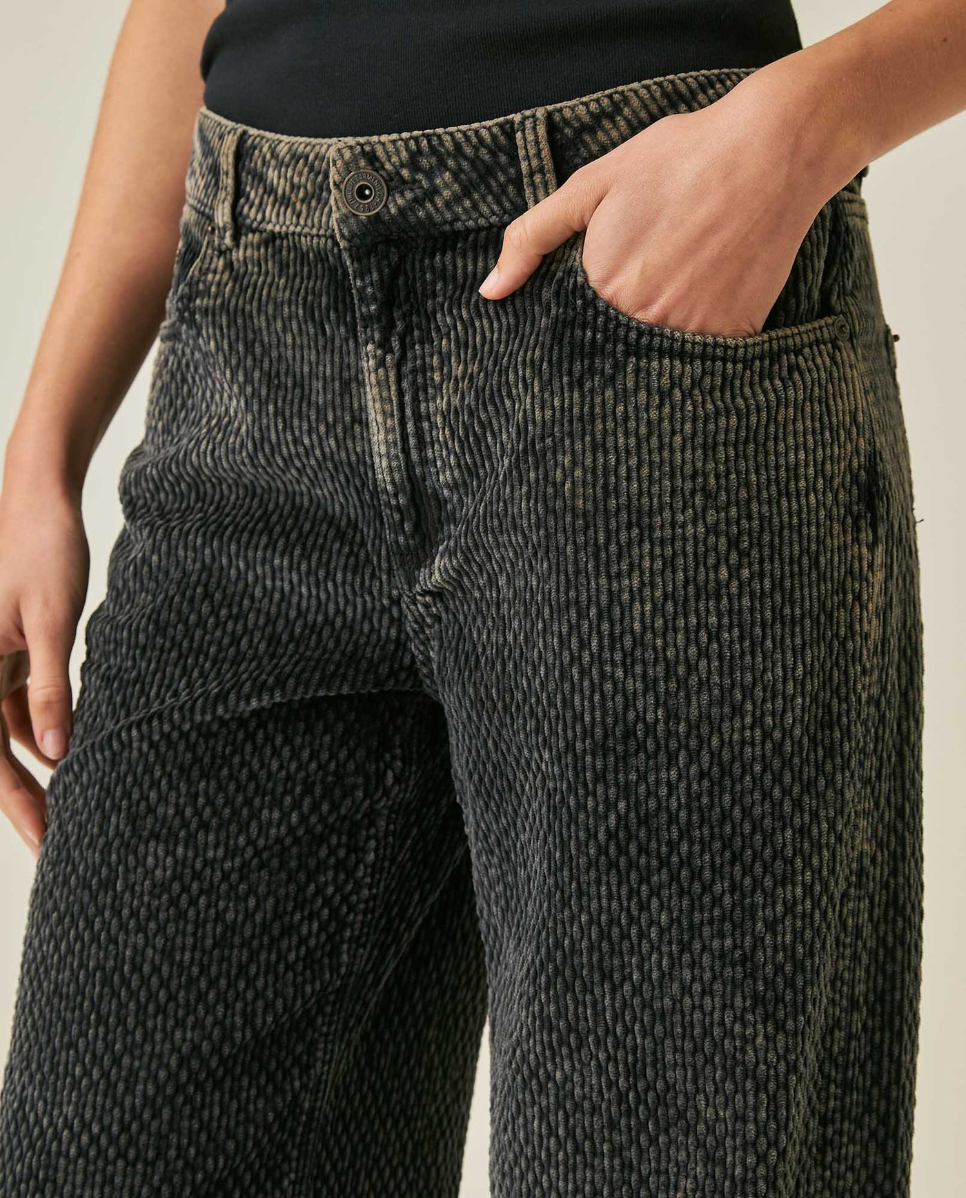 Womens Jeans Straight-Wide Leg Relaxed High Rise Cotton–Elastane Corduroy Dark Wash Tactile - Mothers - Blue 63_431H136_AZU194052_5