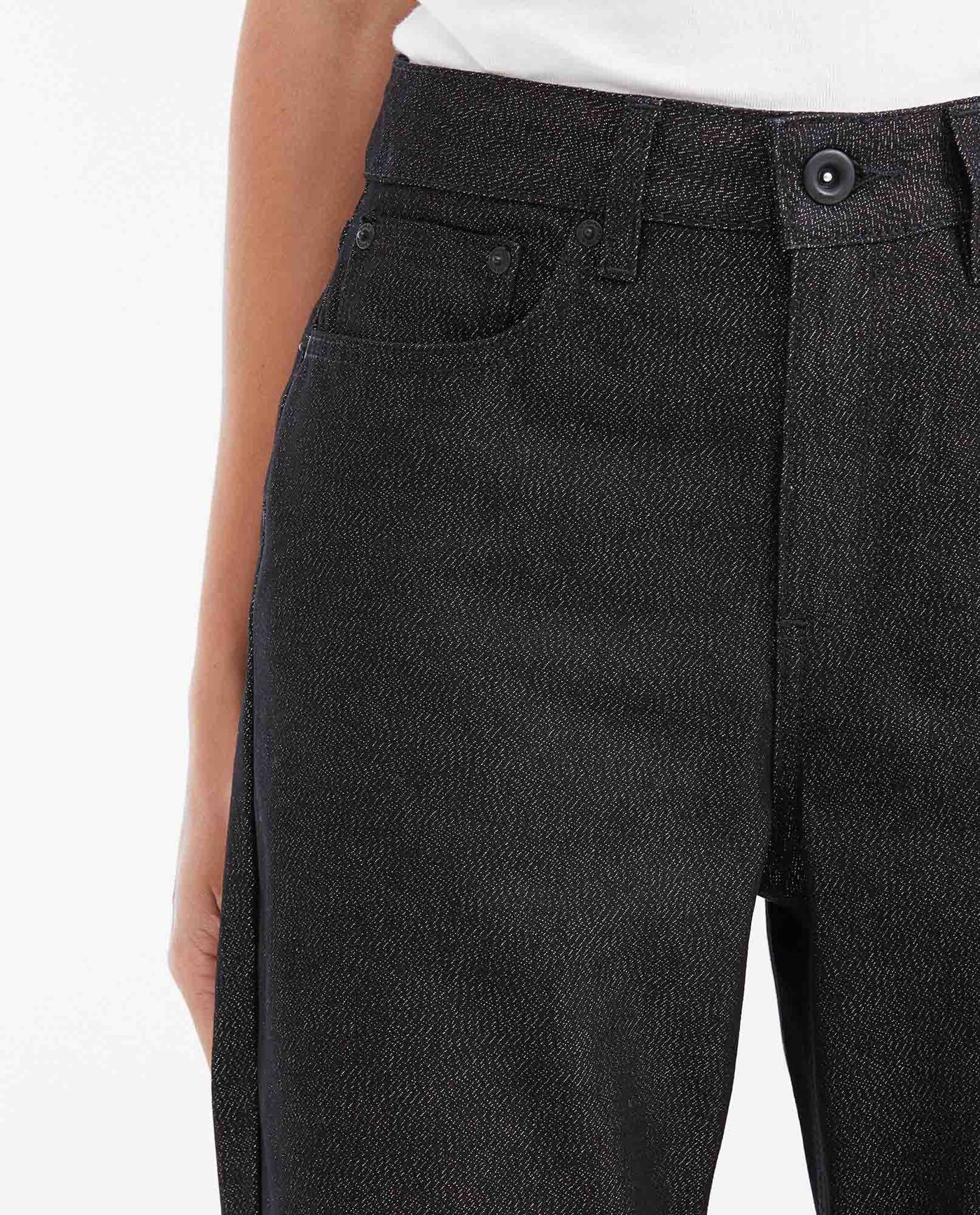 Women's Straight Fit Super High Rise Relaxed Jeans in Black with Lurex Threads - 3