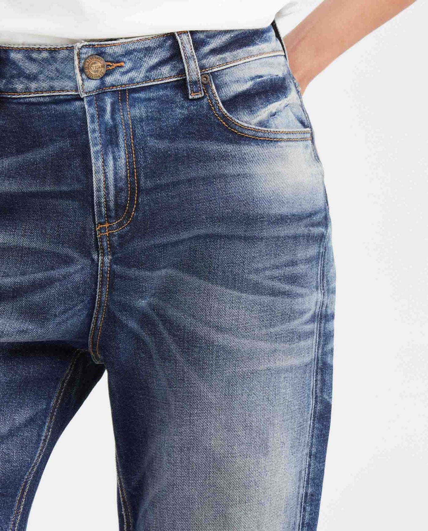 Women's Jeans, Boyfit Medium Rise Boot Cut - Dark Blue Vintage Wash 432G452 - 3