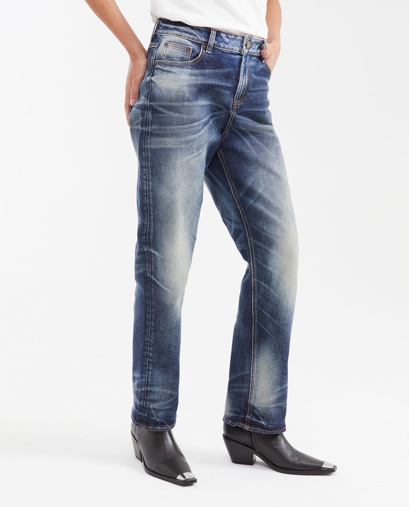 Women's Jeans, Boyfit Medium Rise Boot Cut - Dark Blue Vintage Wash 432G452 - 4
