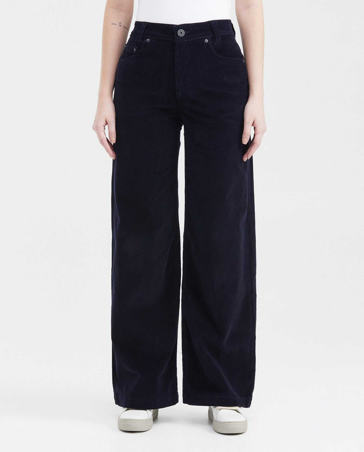 Jean Wide Leg High Rise Relaxed Dark Blue Denim Corduroy for Women - Blue 439F033 - 1