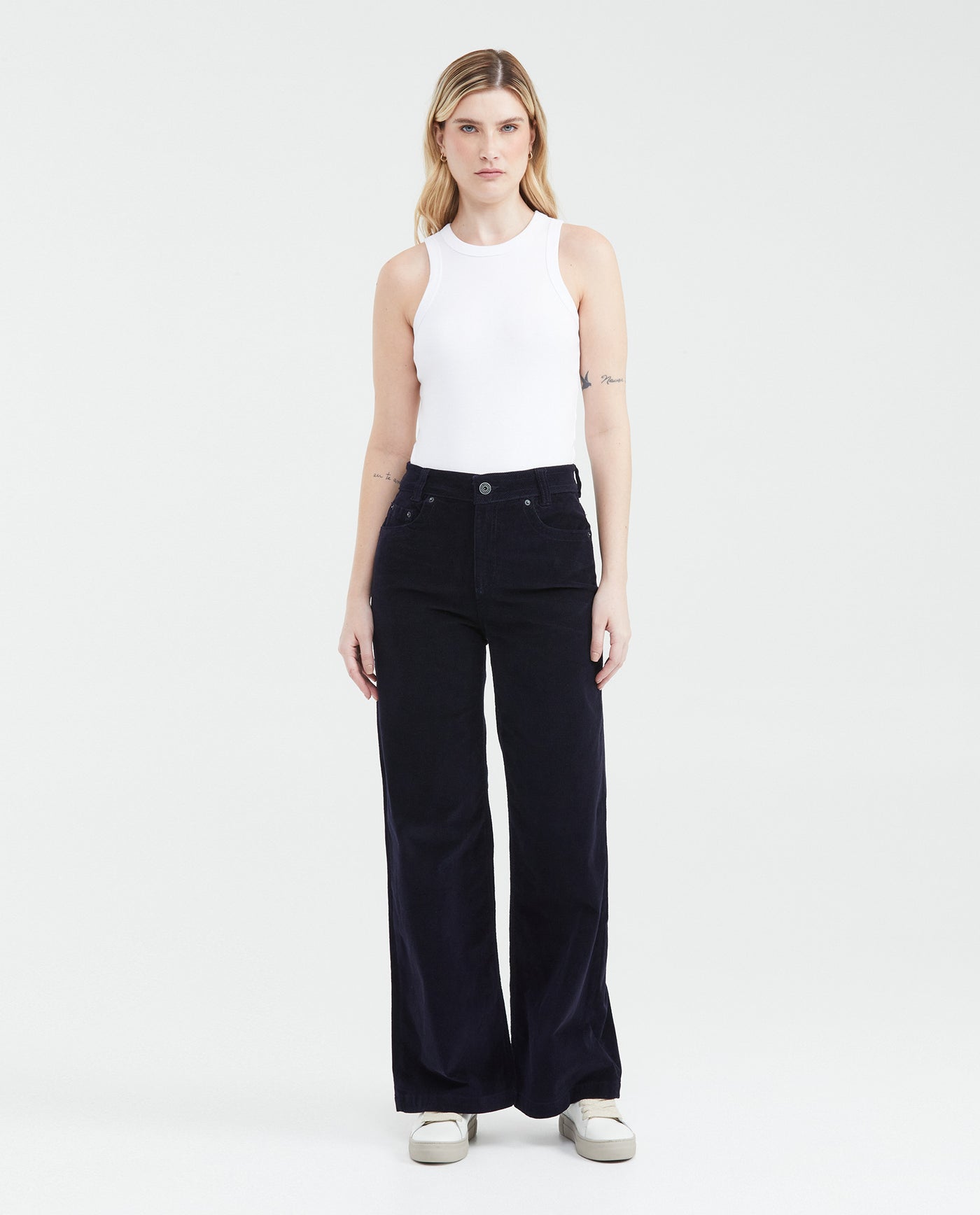 Jean Wide Leg High Rise Relaxed Dark Blue Denim Corduroy for Women - Blue 439F033 - 2
