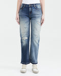 Women's Jeans Boyfit Mid-Rise Bootcut with Rips - Light Blue Vintage Wash