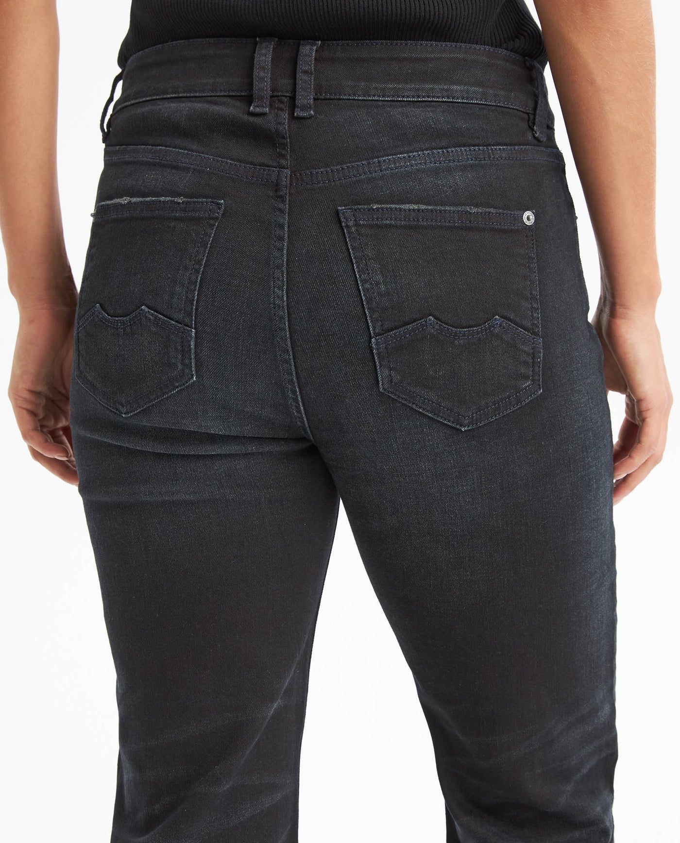 Women's Special Fit Mom Fit High Rise Dark Wash Jeans in Cotton Blend, Lighthouse - 5