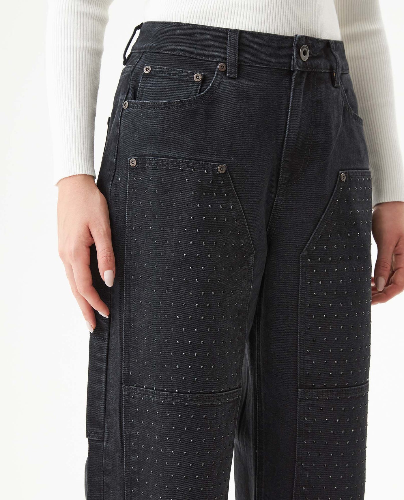 Women's Special Fit Wide Leg High Rise Black Wash Jeans in Cotton-Viscose Blend, Ceremony 439G031 - 4