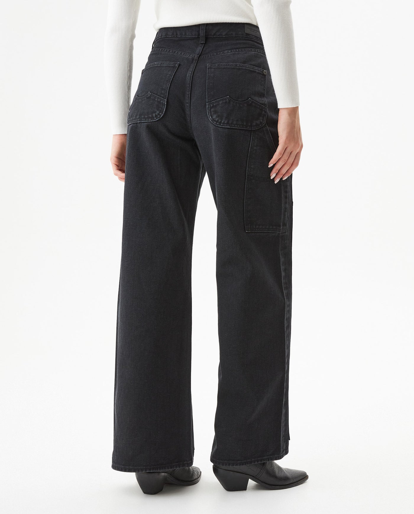 Women's Special Fit Wide Leg High Rise Black Wash Jeans in Cotton-Viscose Blend, Ceremony 439G031 - 5