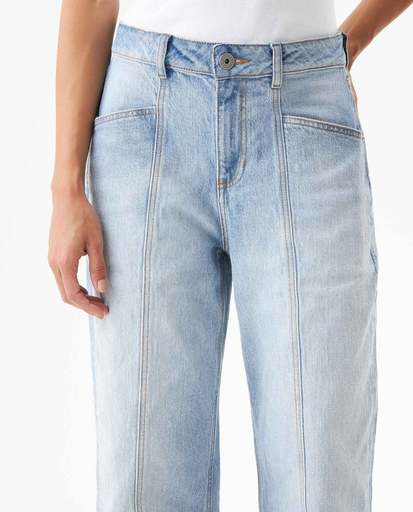 Women's Special Fit Wide Leg High Rise Light Wash Jeans in Cotton Stretch Blend, Midnight 439G042 - 4