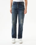 Women's Boy Fit Medium Rise Dark Wash Jeans in Cotton-Polyester Stretch Blend Ceremony