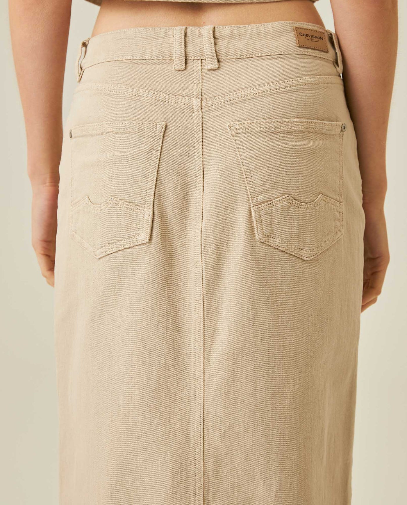Womens Skirt Midi Denim Cotton–Elastane Classic Construction Rhinestone Front Pockets Leather Badge Versatile - Raw 63_441H000_CRU130000_7