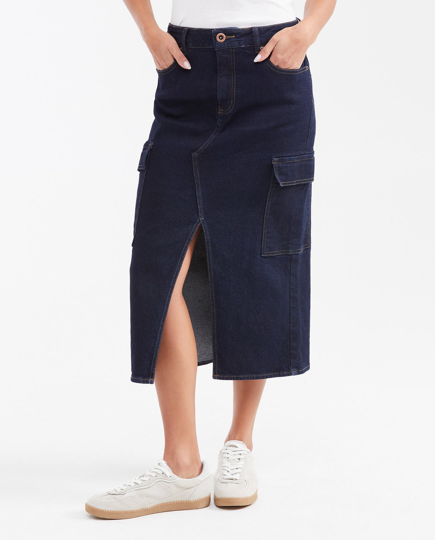 Midi Cargo Skirt in Dark Blue High Rise Denim for Women - Blue 442G001 - 1