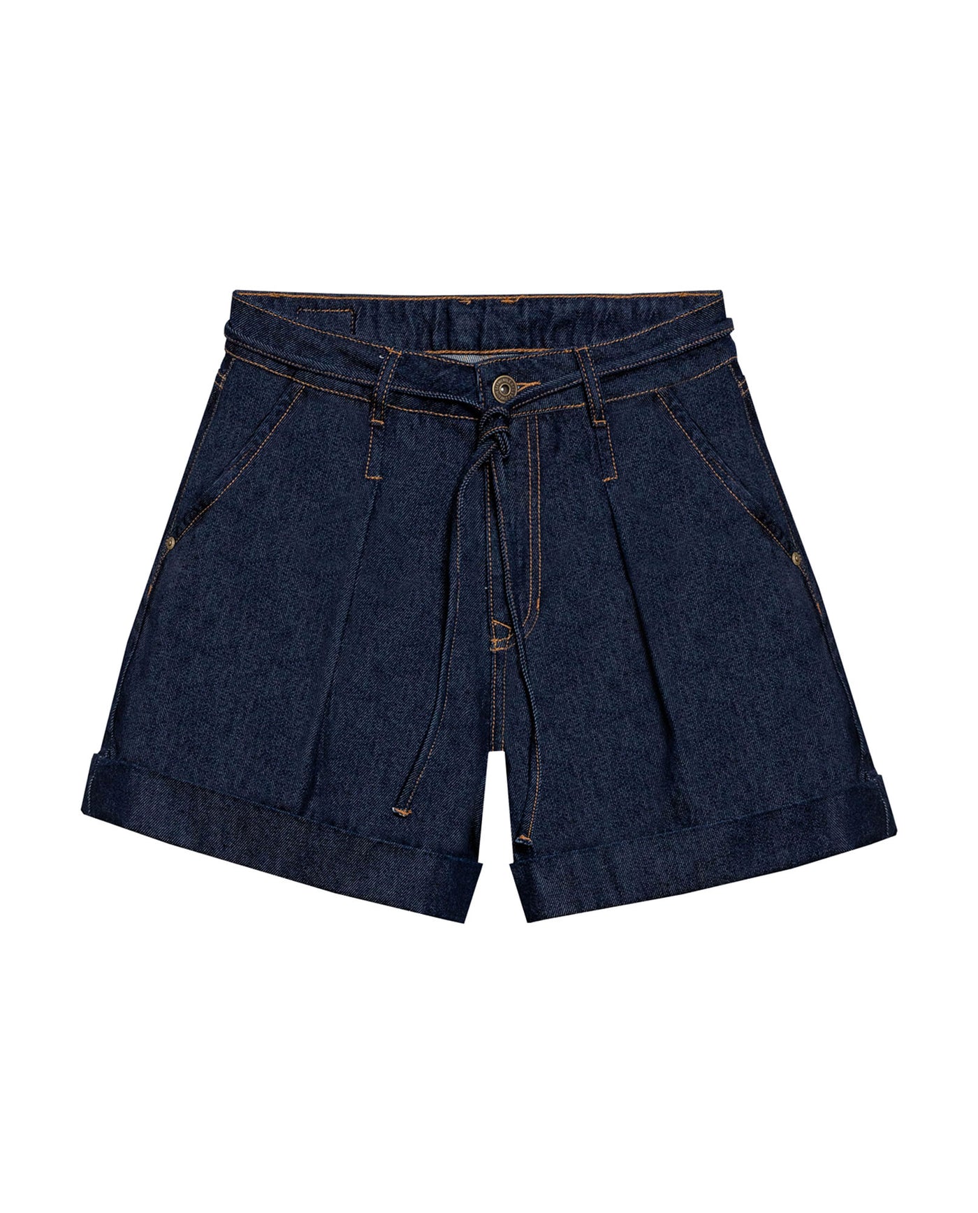 Womens Shorts A-Line Silhouette High Rise Cotton–Lyocell Non-Stretch Ultra Dark Wash Pleated Drape - Blue 63_451H000_AZU193924_3