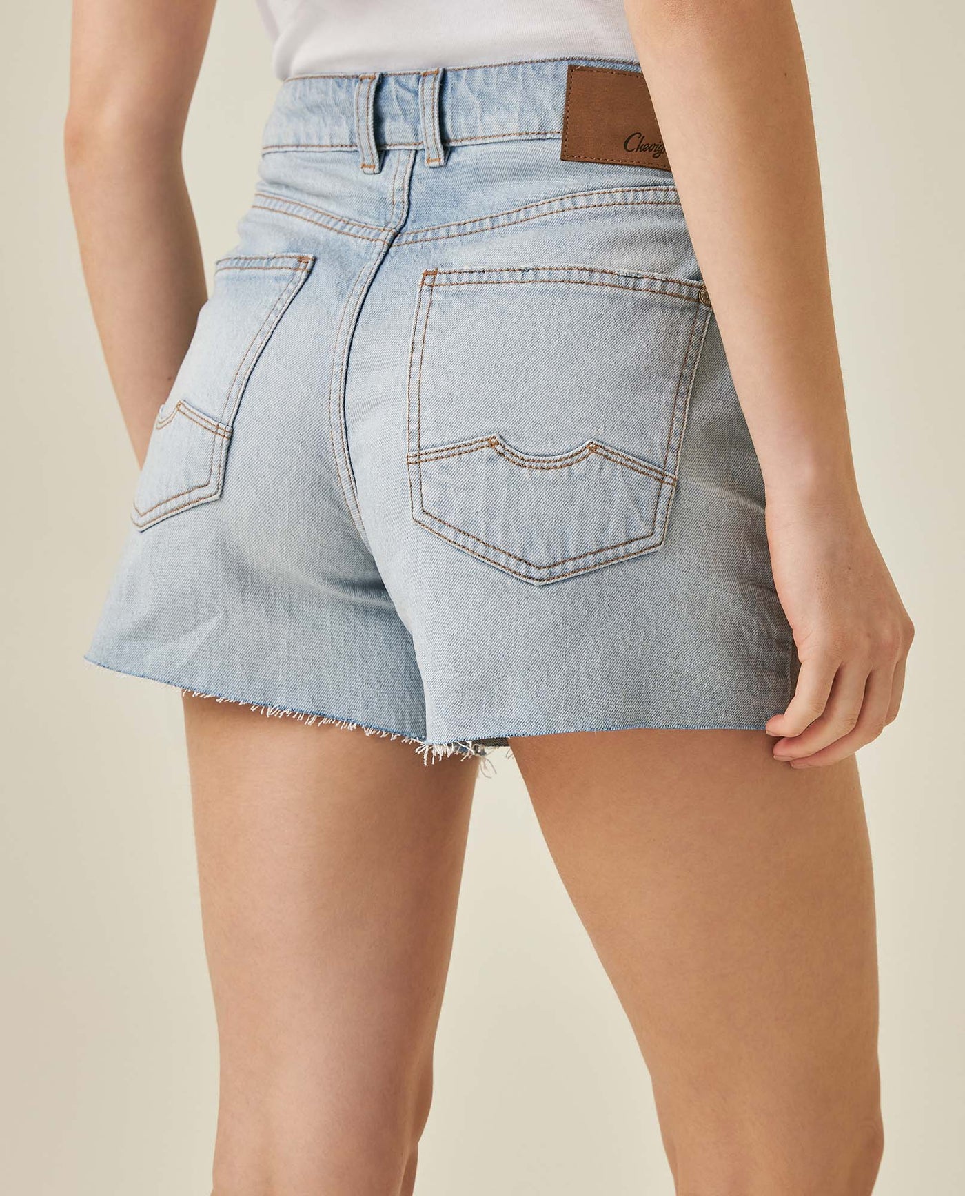 Womens Shorts High Rise Cotton Comfort Light Wash Mini Rips Front Destroyer Effect - Blue 63_451H002_AZU154020_7