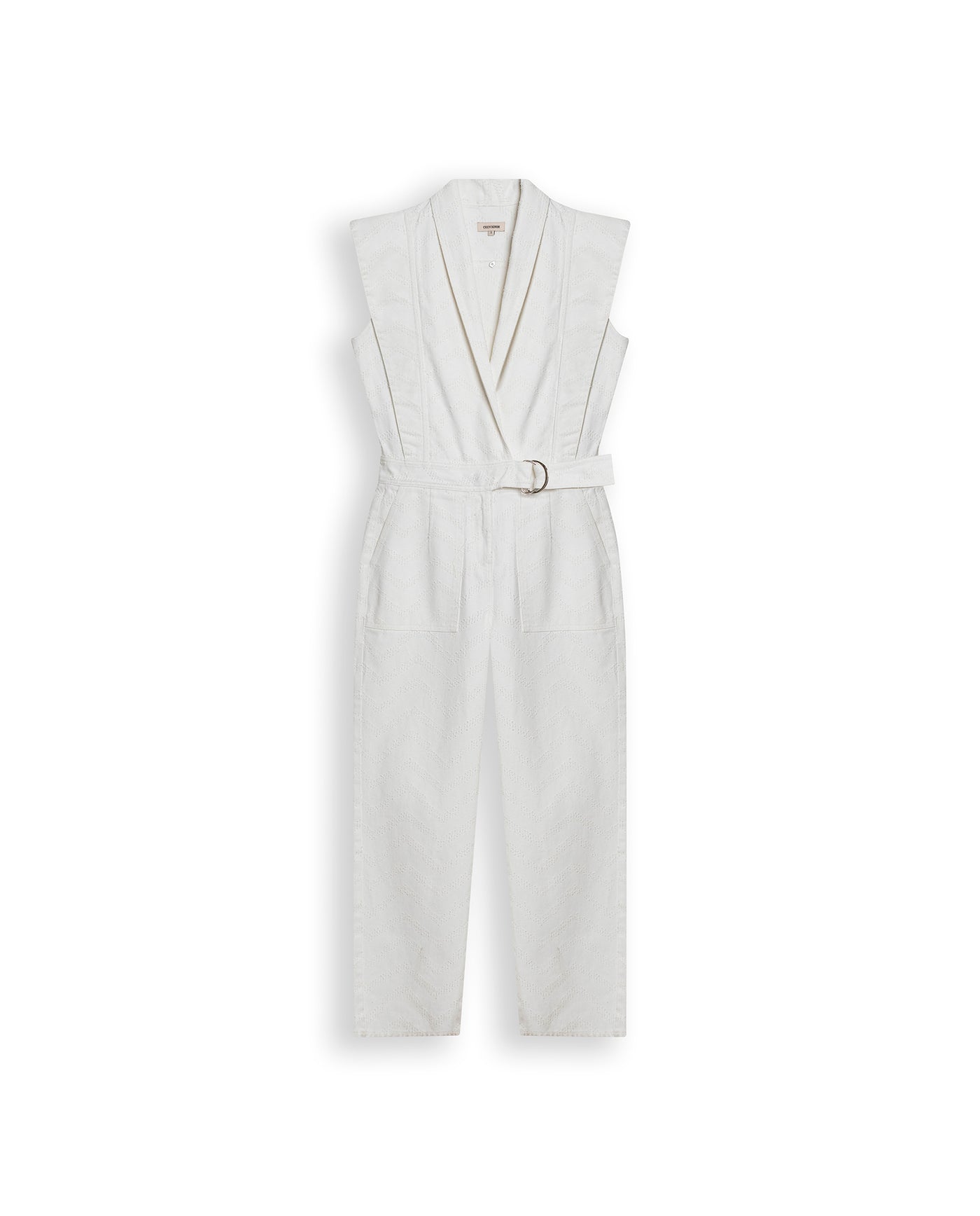 Womens Jumpsuit Sleeveless Crossover Tuxedo Collar Cotton Raw Ivory - Raw 63_471H100_CRU134403_3