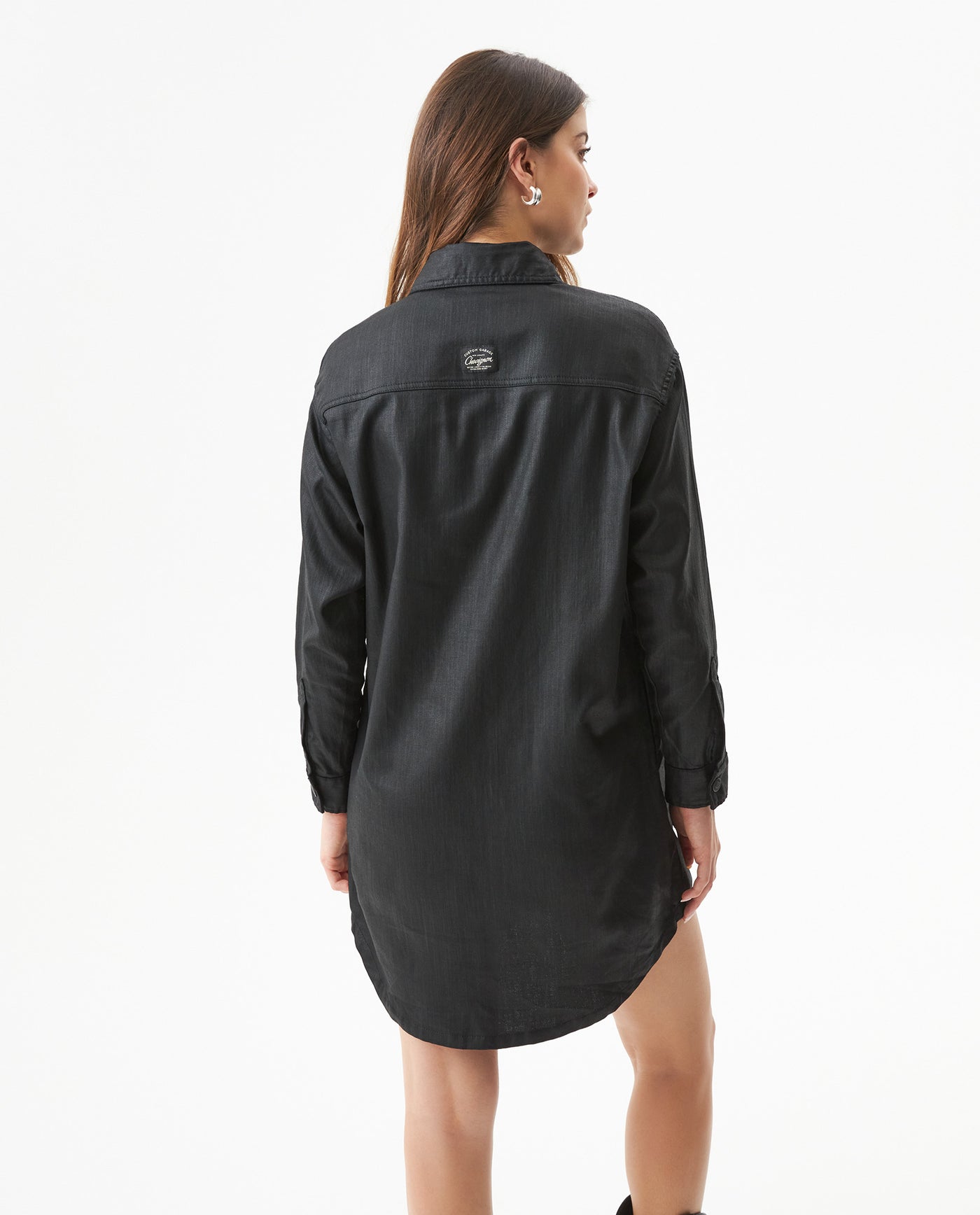 Women's Stone Print Black Denim Shirt Dress in Cotton, Splarkle 479G000 - 5