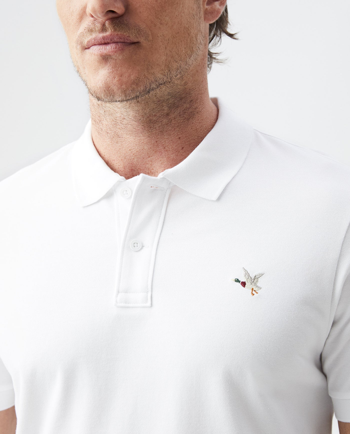 Mens Slim Fit Short Sleeve Polo Shirt in Cotton Stretch Blend - White 63_600B001_030000_4