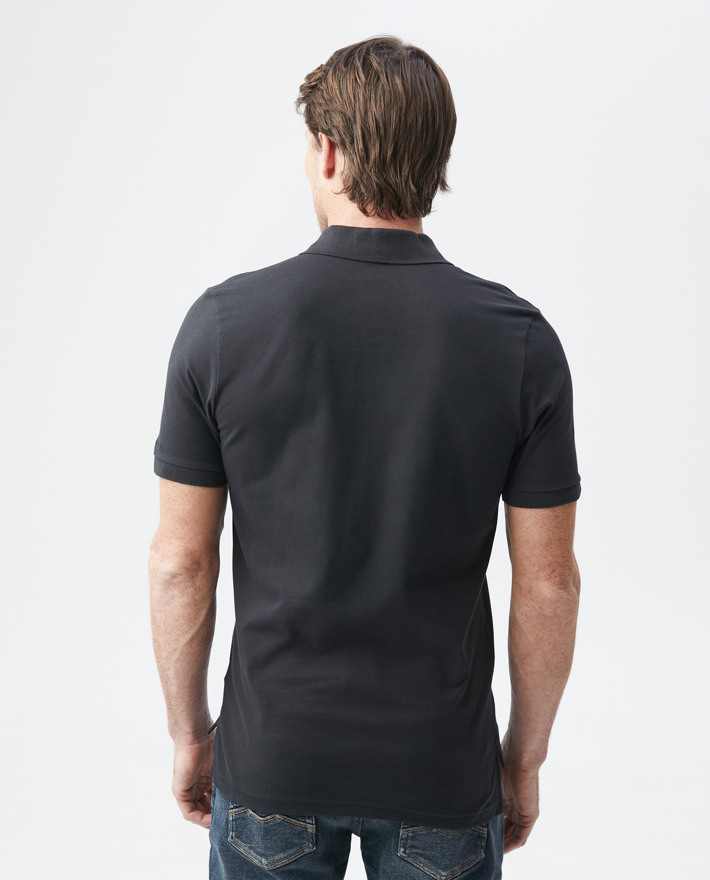Mens Slim Fit Short Sleeve Polo Shirt in Cotton Stretch Blend - Black 63_600B001_090000_5