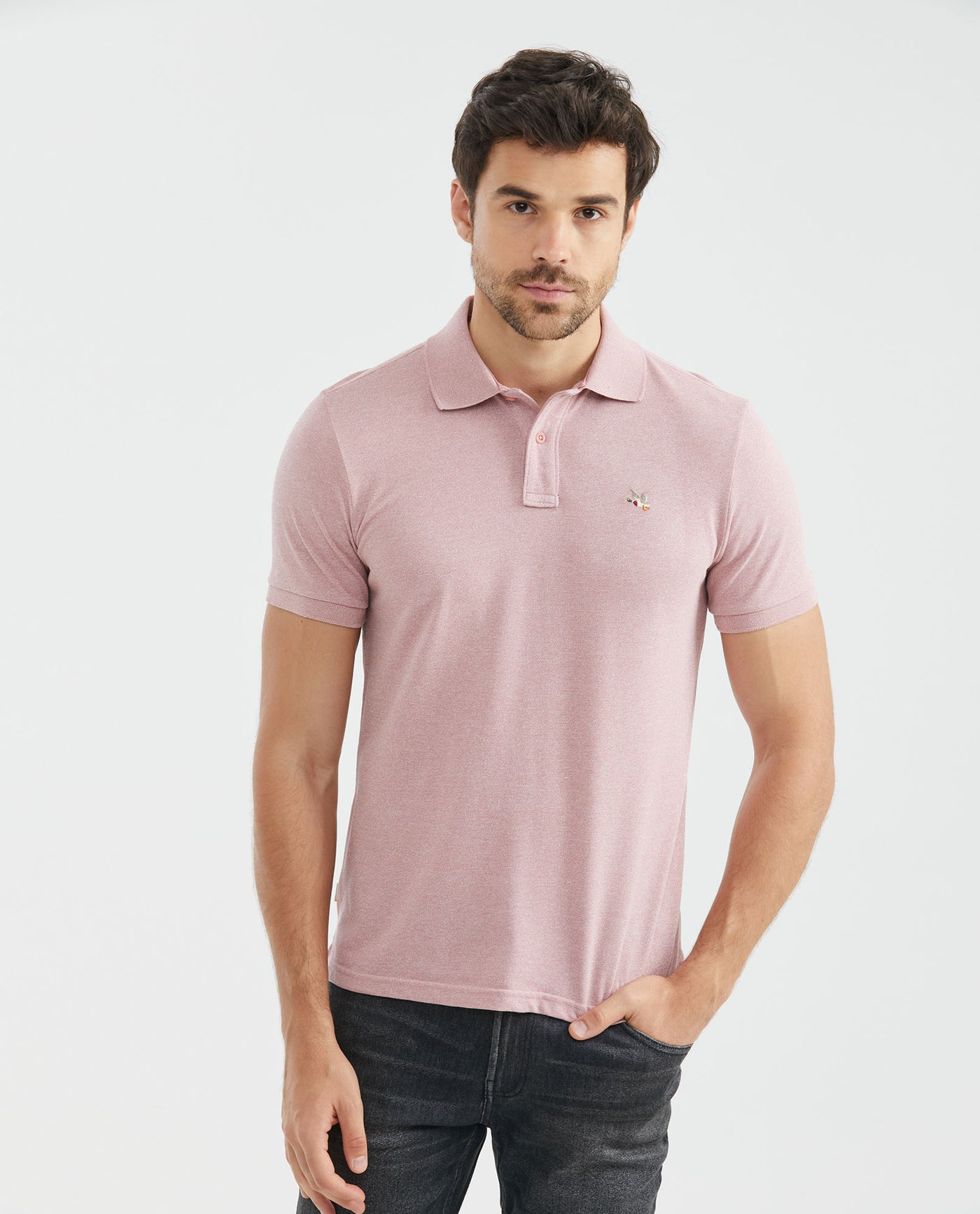 Men's Polo Shirt, Slim Fit Short Sleeve - Heathered Effect - Pink 601F007 - 1