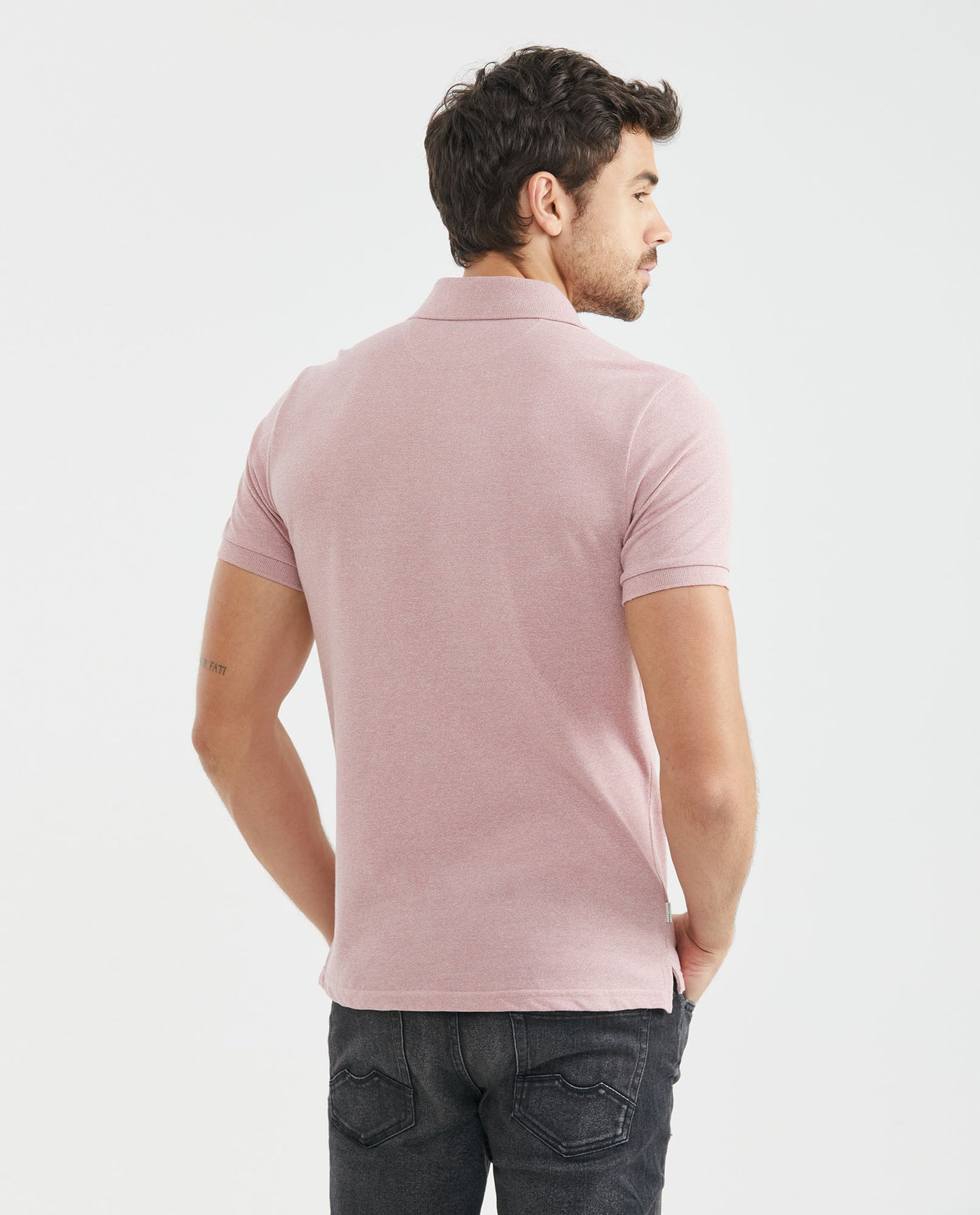 Men's Polo Shirt, Slim Fit Short Sleeve - Heathered Effect - Pink 601F007 - 4