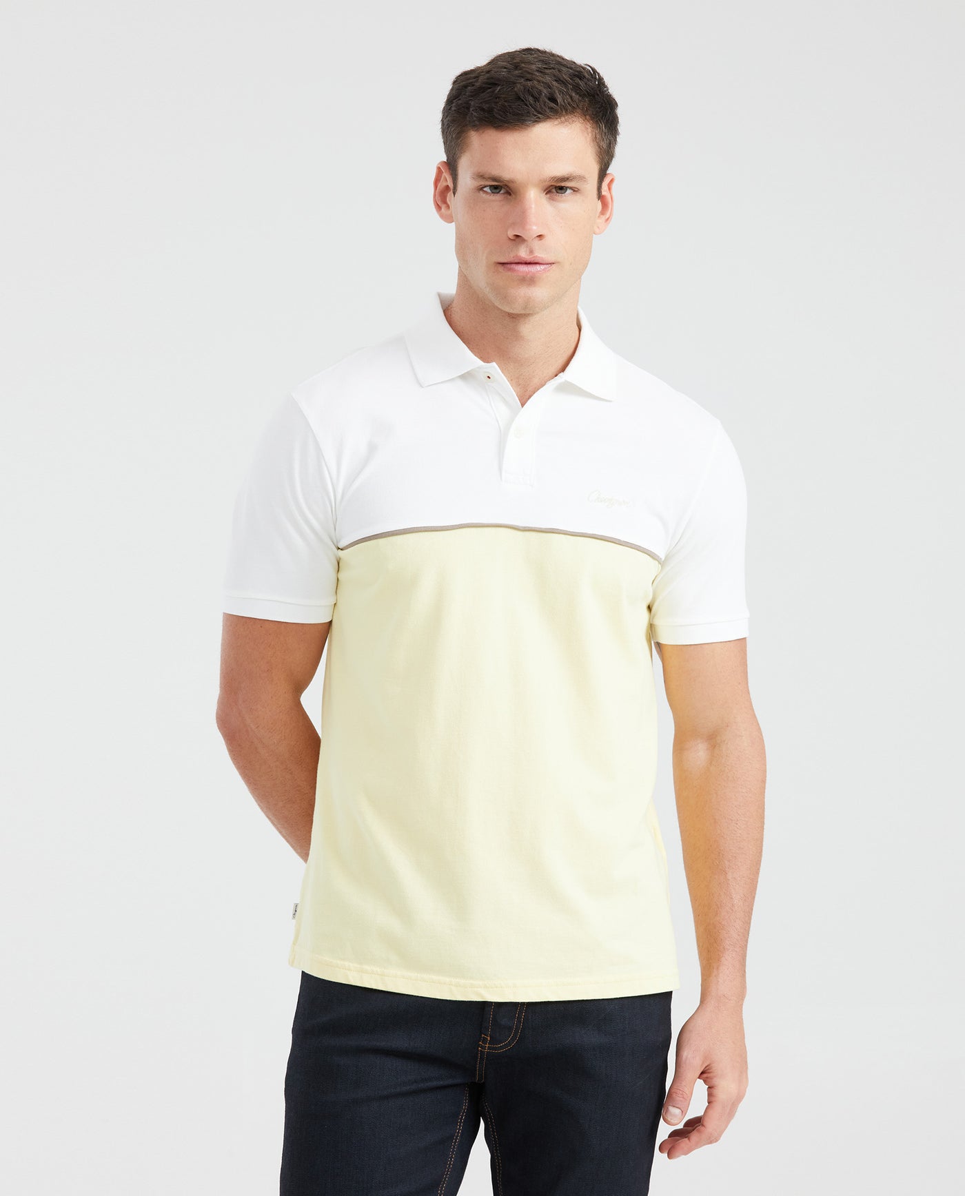 Men's Slim Fit Polo Shirt with Color Blocks - Yellow 601G012 - 1