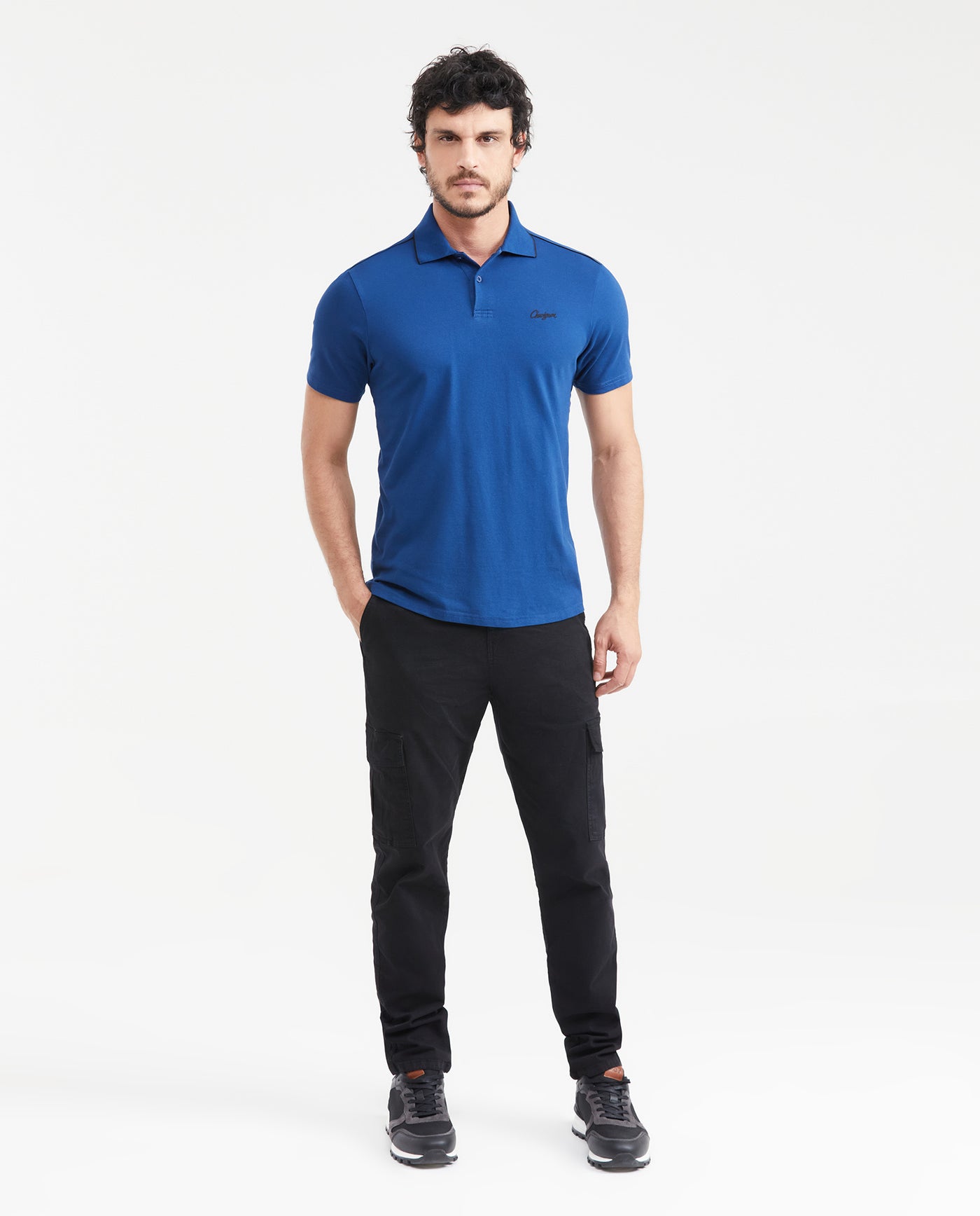 Men's Slim Fit Polo Contrast Piping Piqué in Cotton-Polyester Blend 63_601G016_AZU194029_6