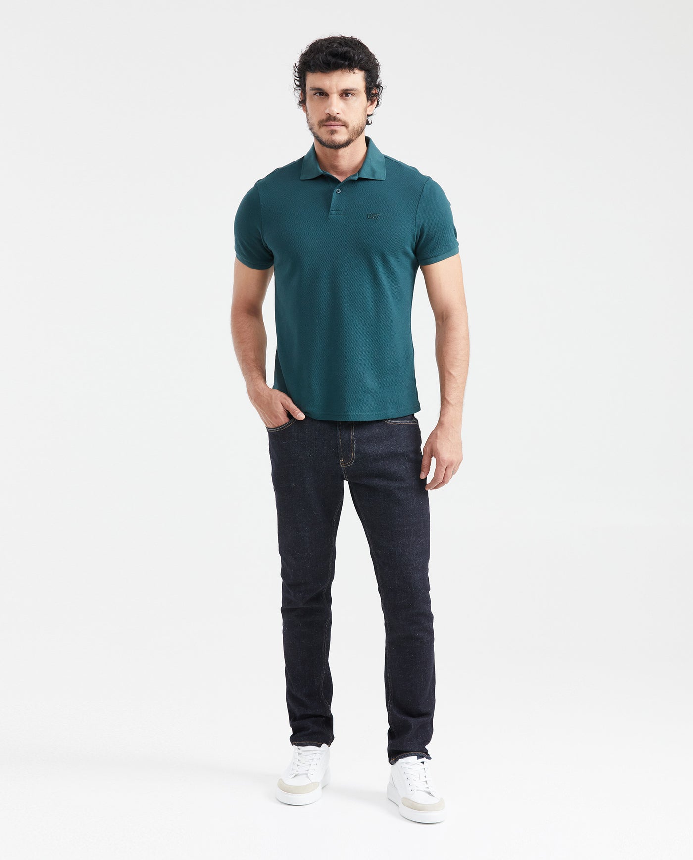 Men's Slim Fit Polo Simulated Knit Textured in Cotton-Polyester Blend - 5