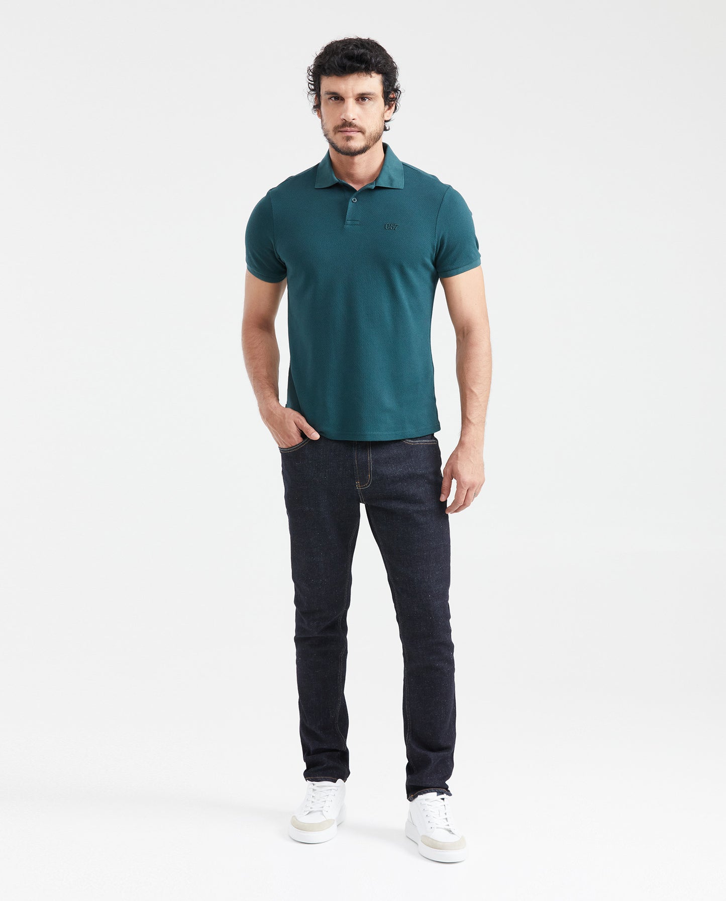 Men's Slim Fit Textured Knit Polo Shirt - Green - 5