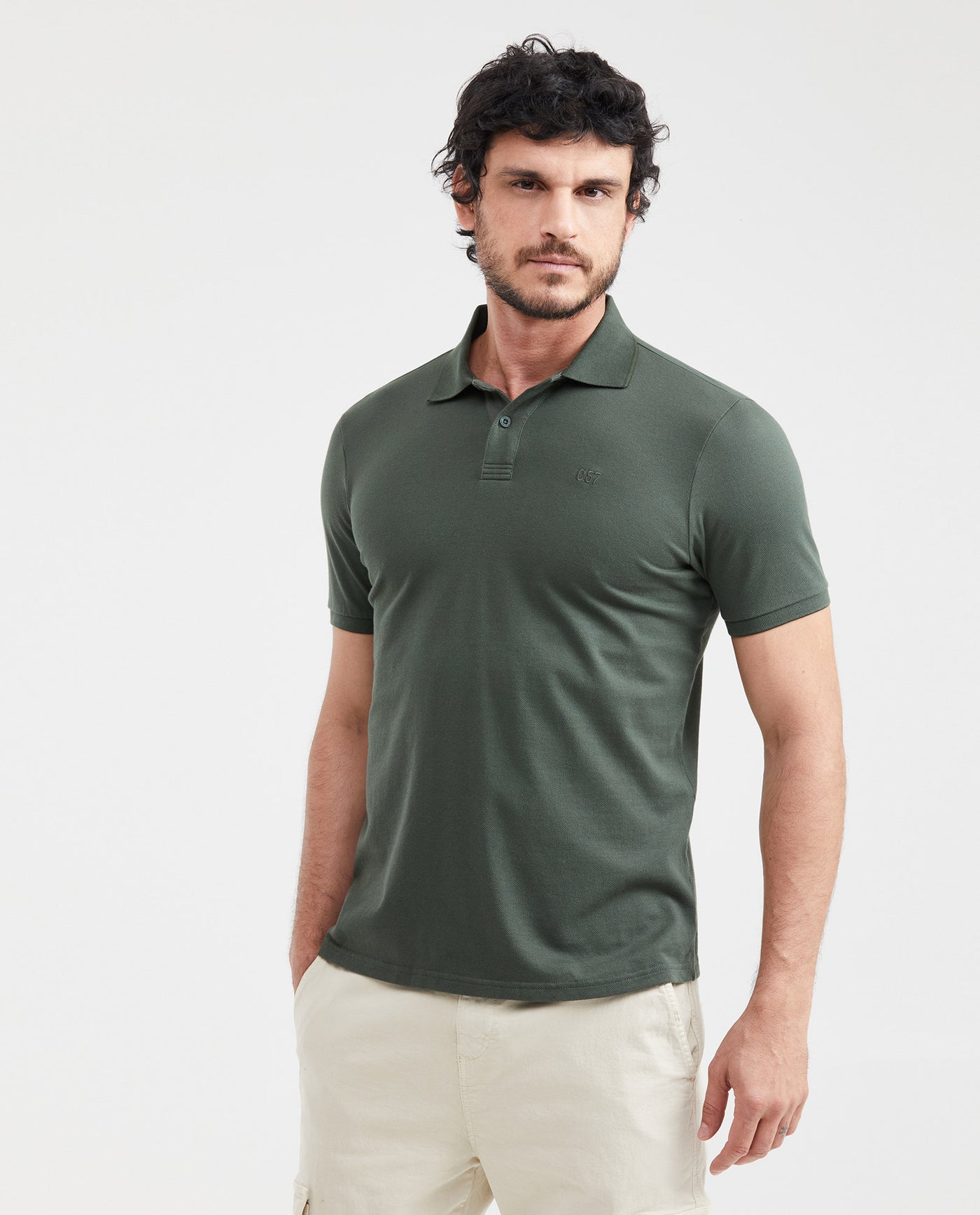 Men's Slim Fit Polo Textured in Cotton Piqué - 1