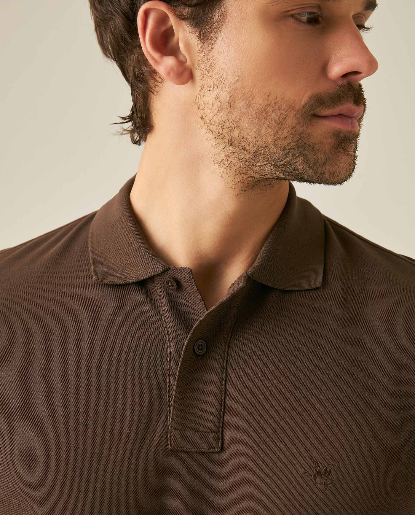 Mens Polo Classic Fit Short Sleeve Cotton Embroidered Duck Heart Cursive Sleeve Logo - Brown 63_601H000_CAF190712_5