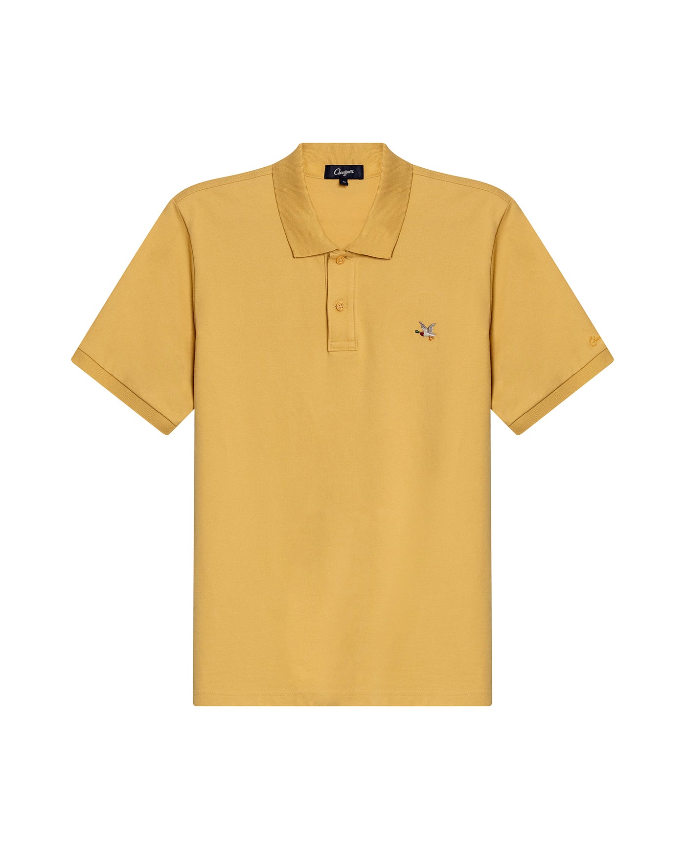 Mens Polo Slim Fit Short Sleeve Cotton Lycra Vibrant Embroidered Duck Cursive Sleeve Logo - Beige 63_601H001_BEI151132_3
