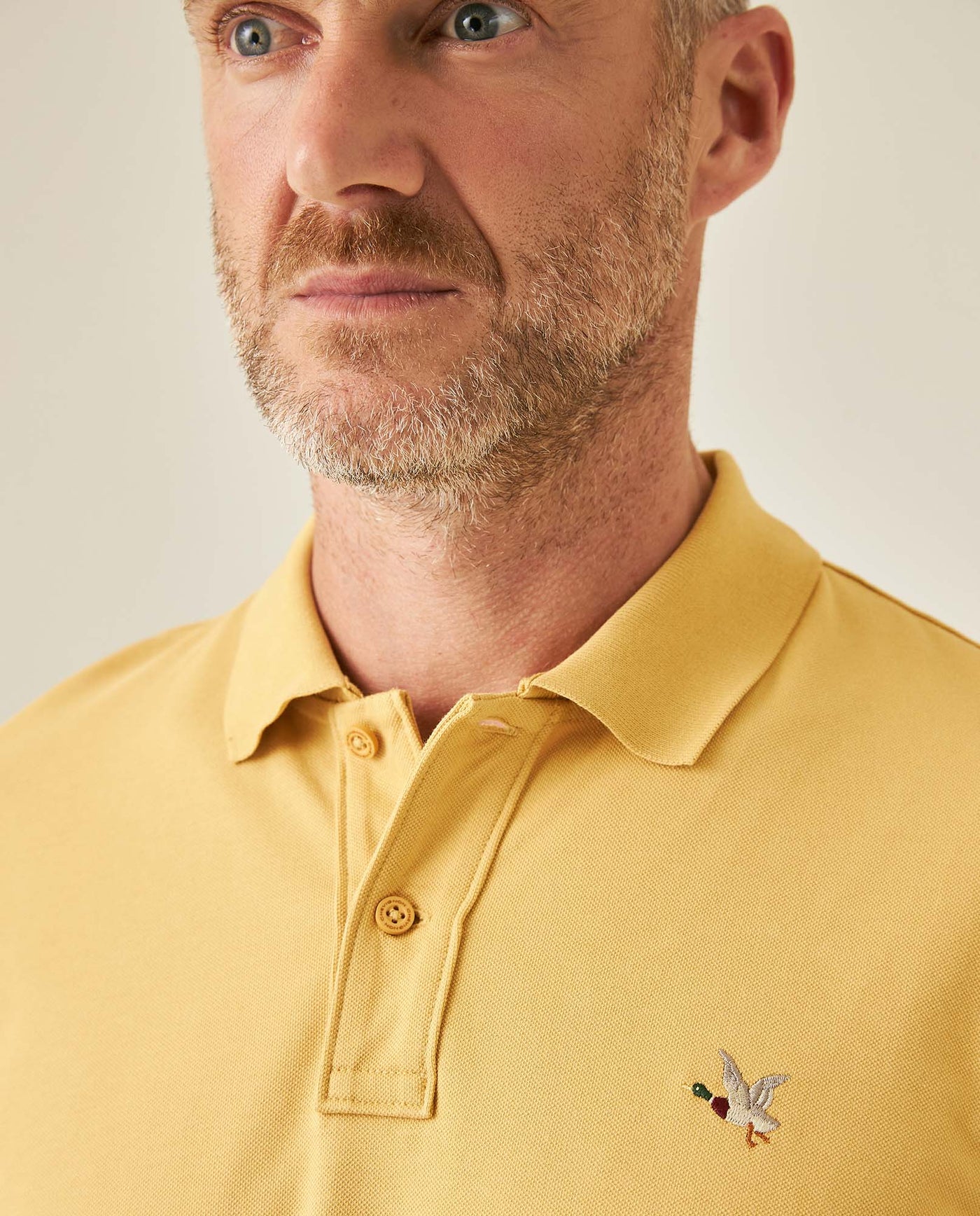 Mens Polo Slim Fit Short Sleeve Cotton Lycra Vibrant Embroidered Duck Cursive Sleeve Logo - Beige 63_601H001_BEI151132_5
