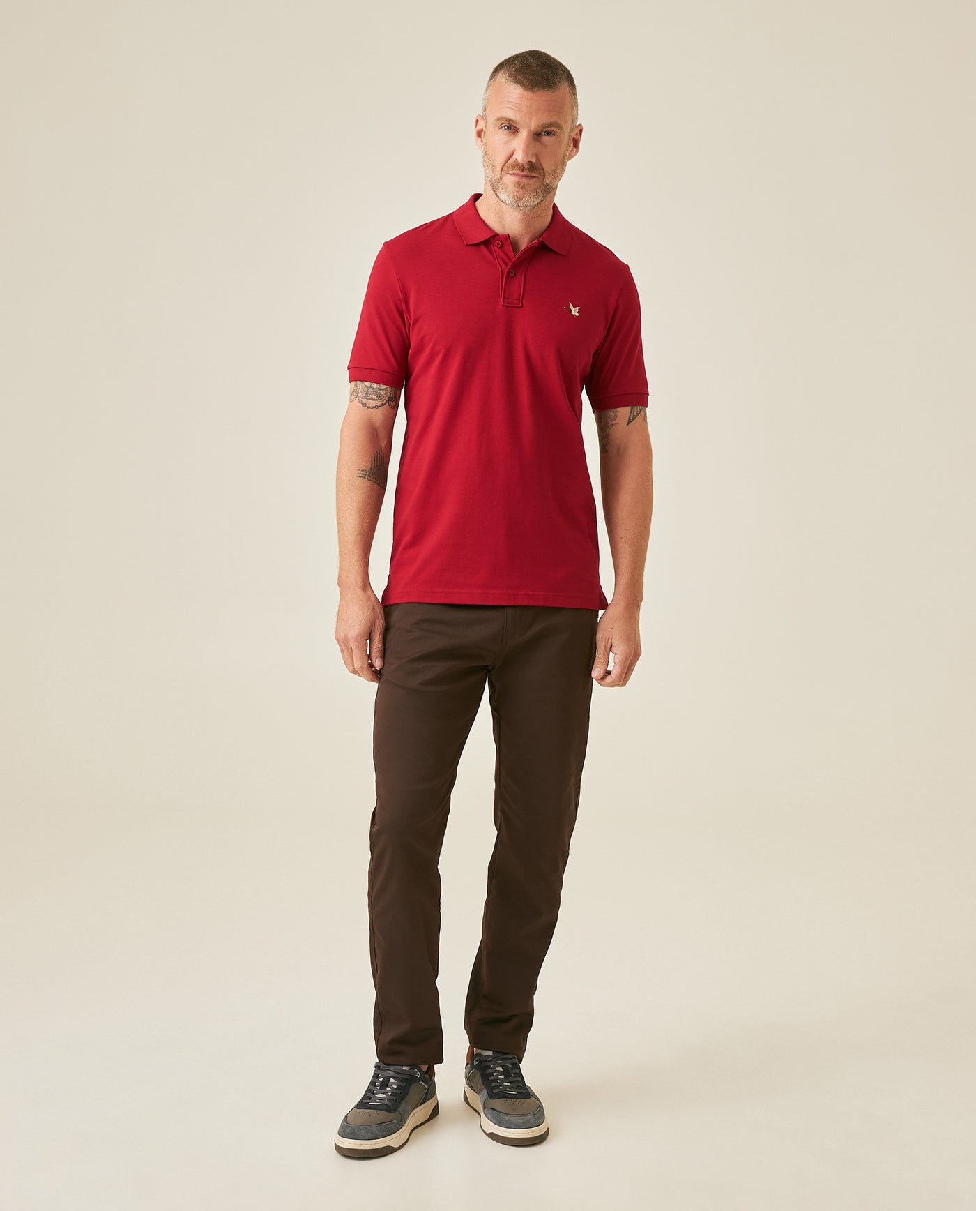 Mens Polo Slim Fit Short Sleeve Cotton Lycra Vibrant Embroidered Duck Cursive Sleeve Logo - Red 63_601H001_ROJ191862_4