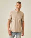 Men's Polo Slim Fit Mandarin Collar Sanforized Cotton Elastane Red Contrast Cuffs Side Vents - Beige
