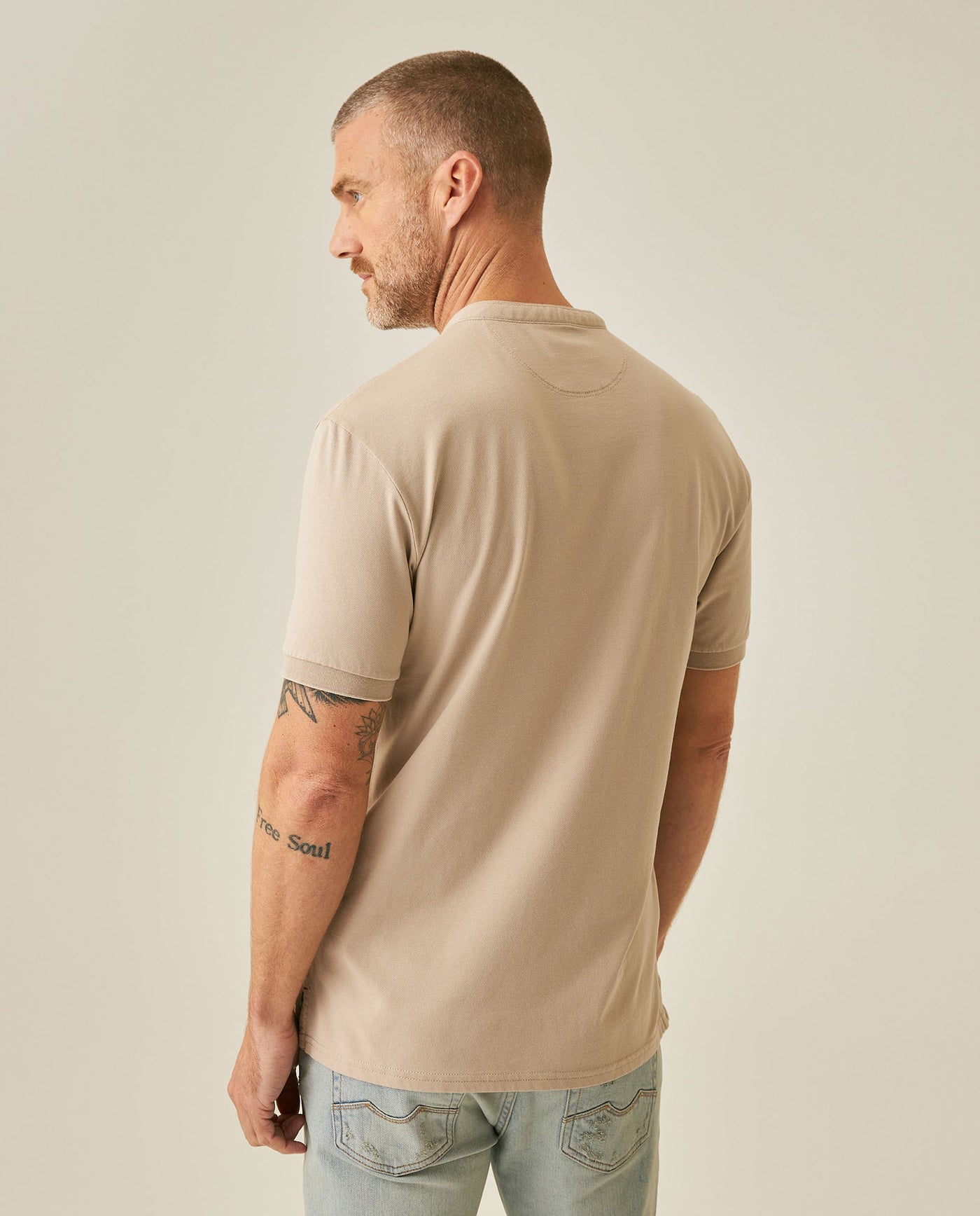 Mens Polo Slim Fit Mandarin Collar Sanforized Cotton Elastane Red Contrast Cuffs Side Vents - Beige 63_601H002_BEI161010_6